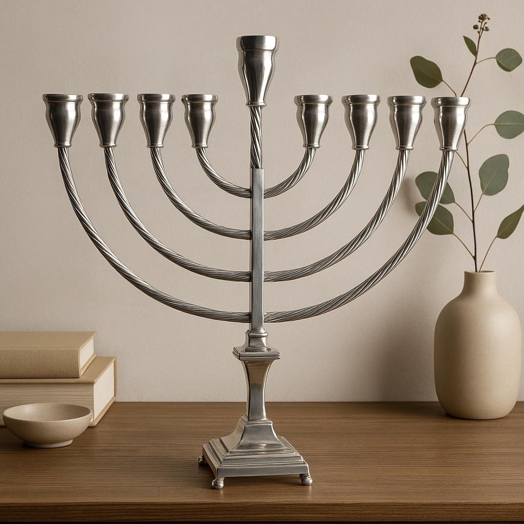 Sterling Silver Judaica Menorah Stamped 925 257 gram In Good Condition For Sale In New York, NY