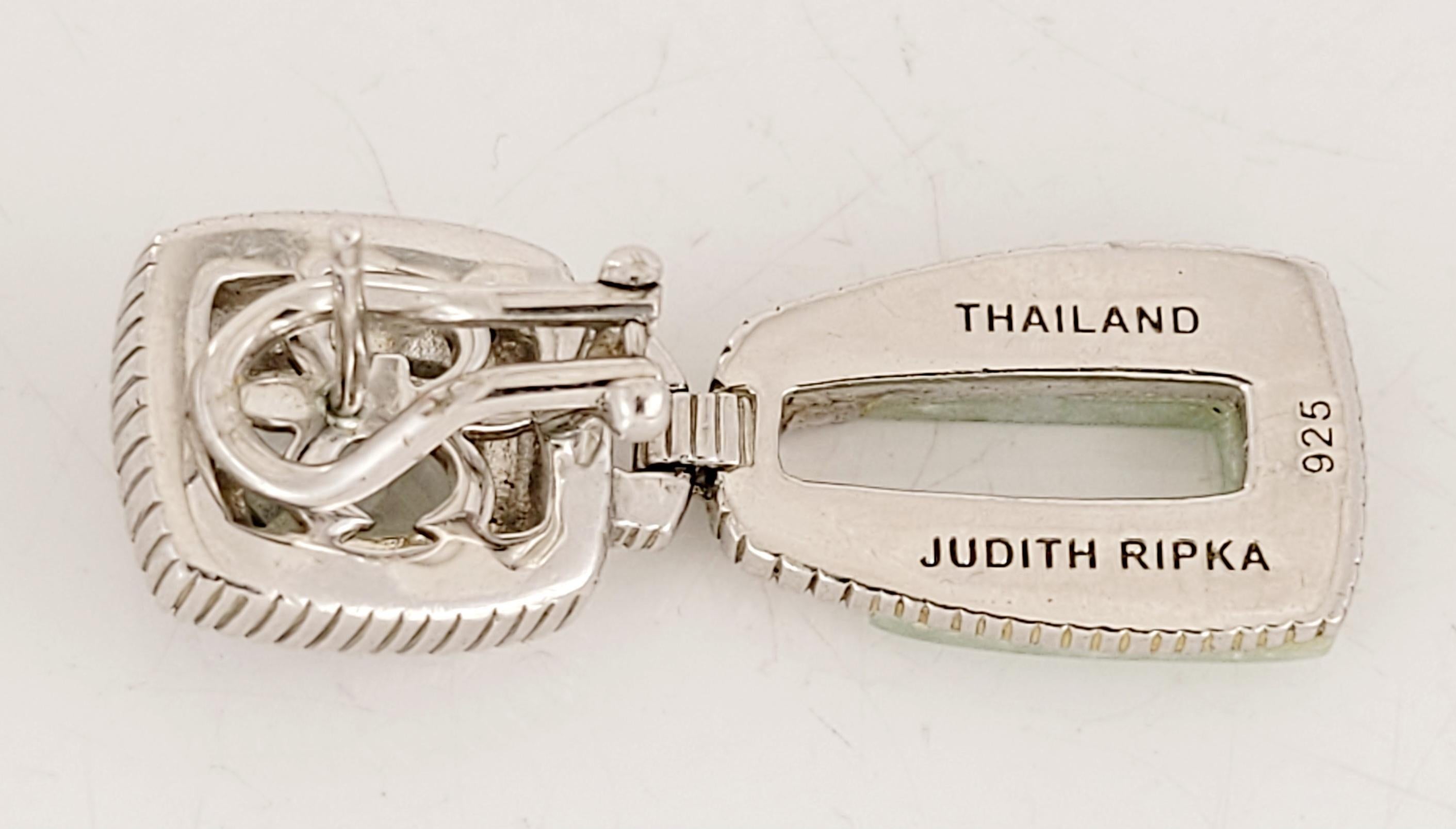 Sterling Silver Judith Ripka Prasiolite and Jade Earrings For Sale 2