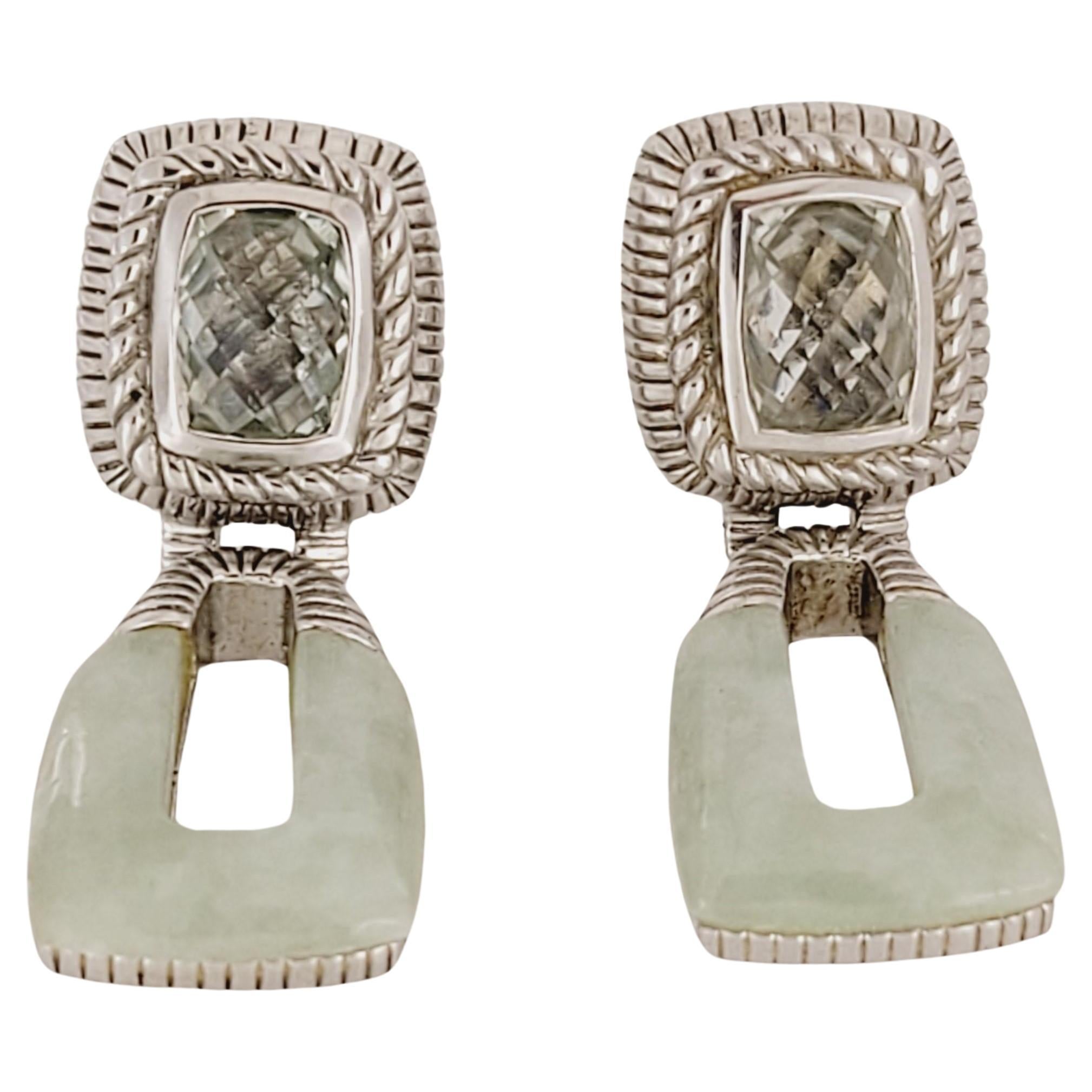 Sterling Silver Judith Ripka Prasiolite and Jade Earrings For Sale