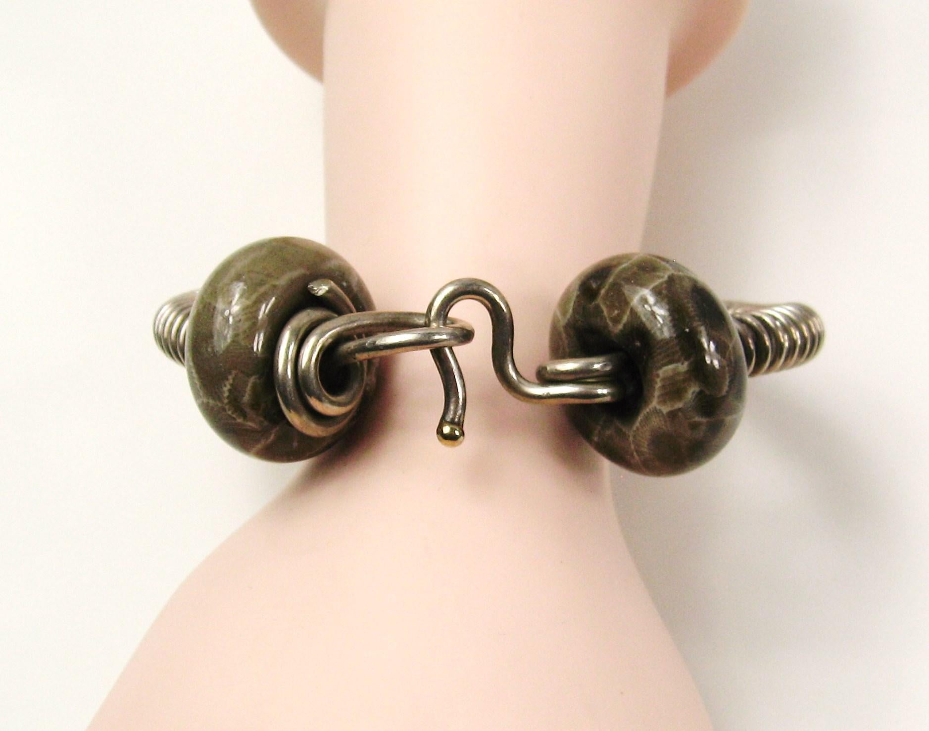 Artisan Sterling Silver Kathleen Dennison Hand Crafted Bracelet Glass Bead For Sale