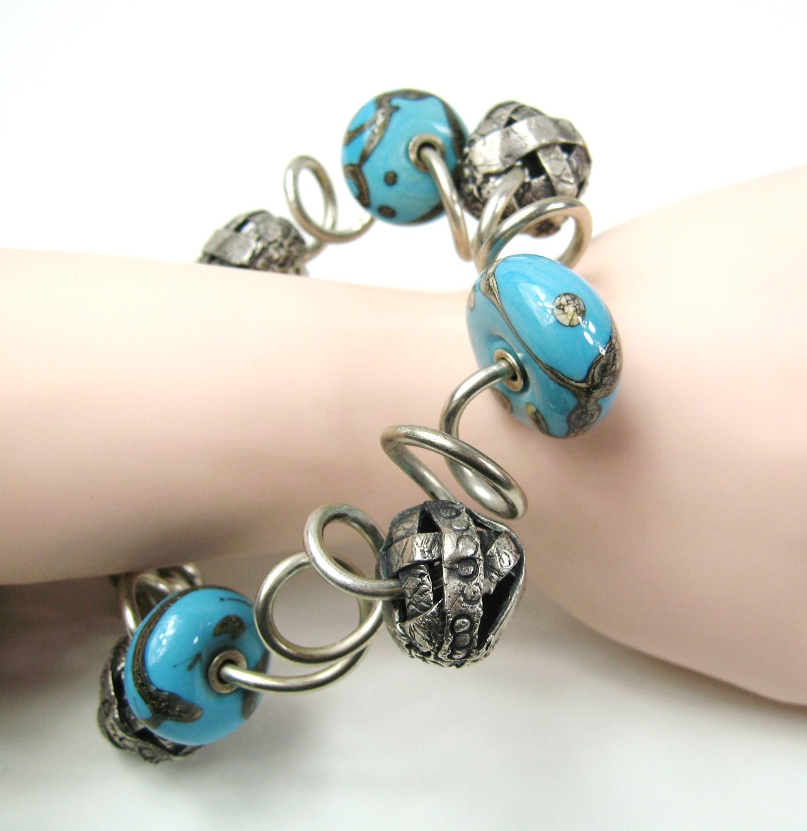 Sterling Silver Kathleen Dennison Hand Crafted Bracelet Glass Beads  For Sale 5