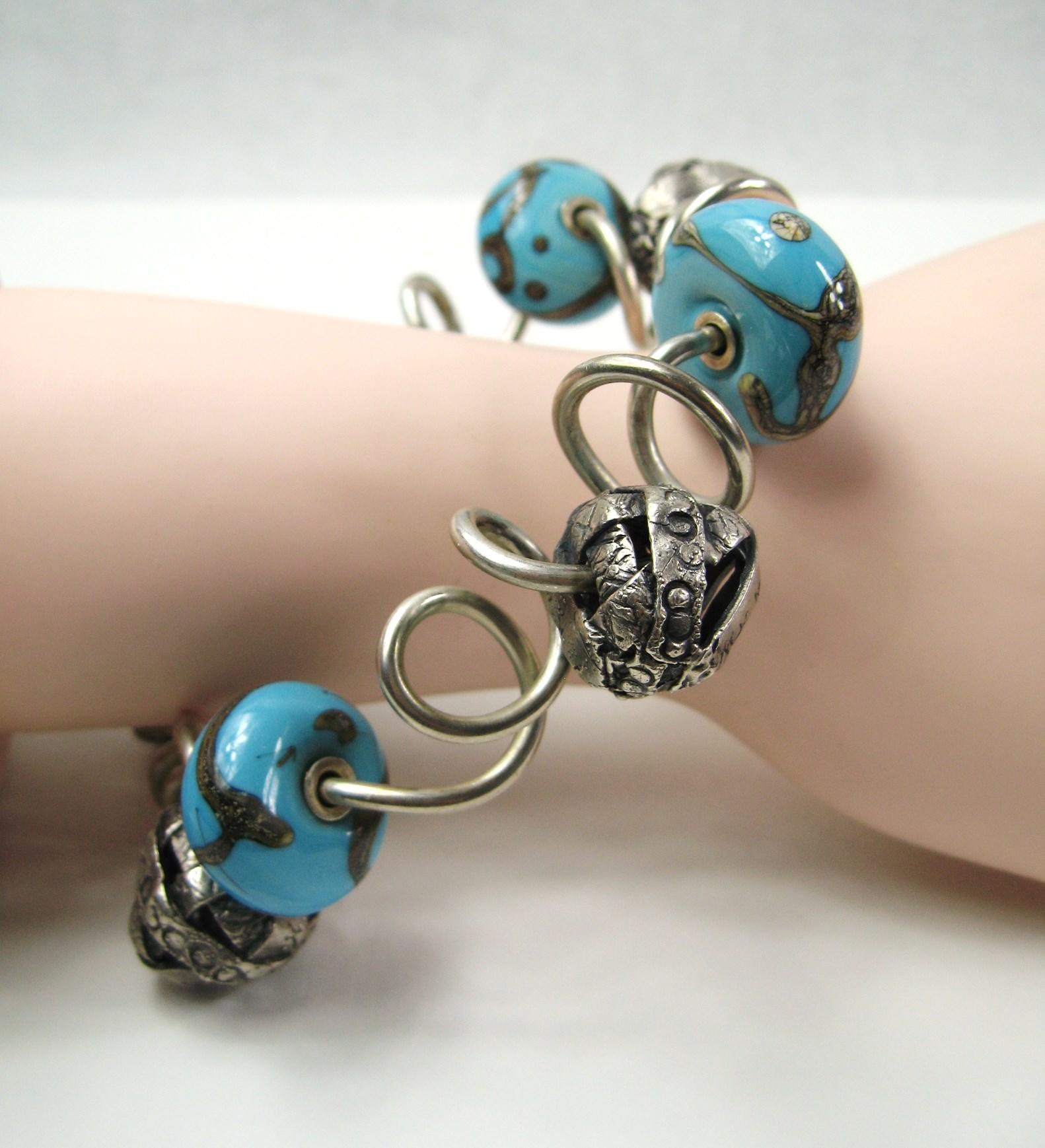 Sterling Silver Kathleen Dennison Hand Crafted Bracelet Glass Beads  For Sale 6
