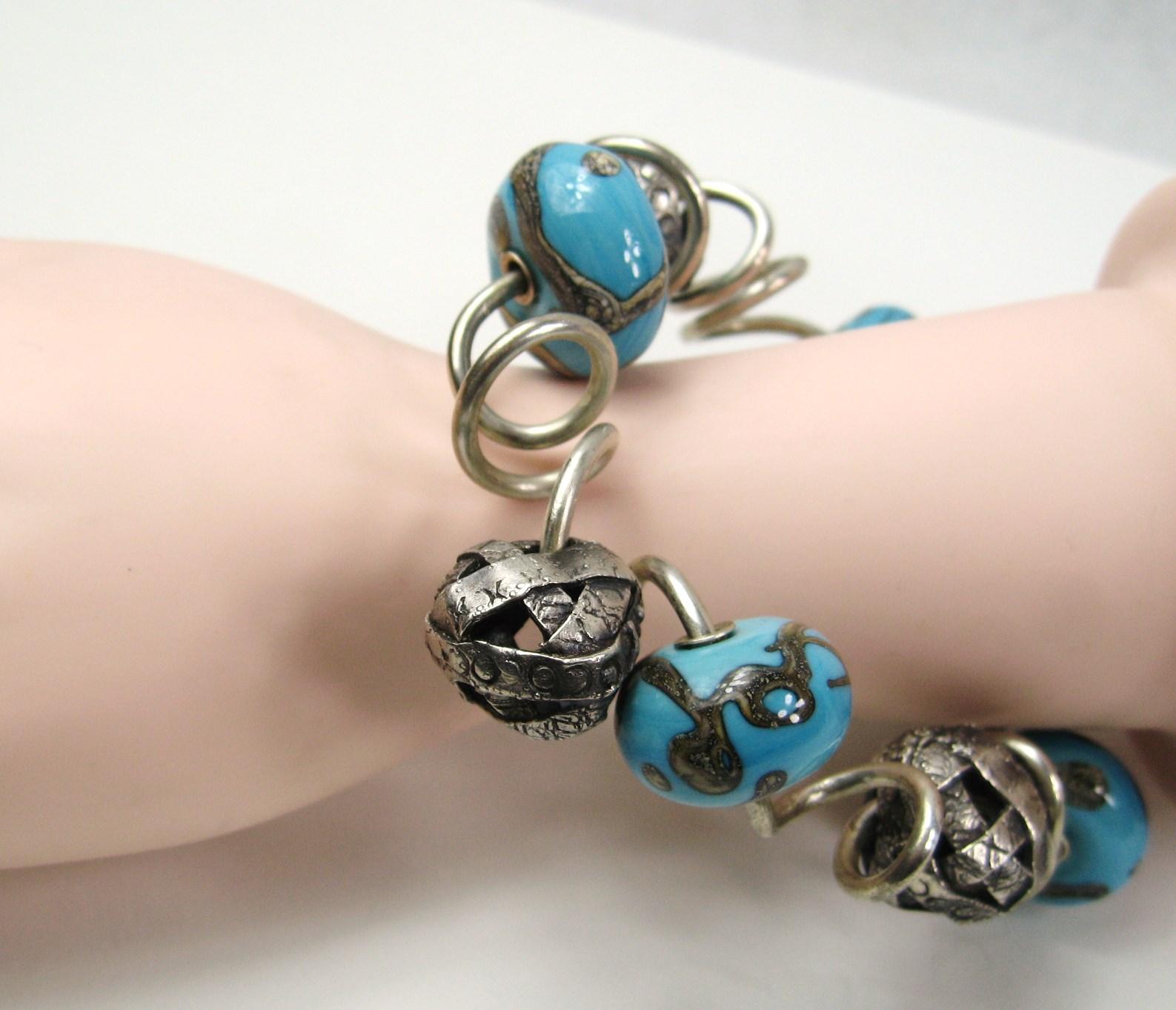 Sterling Silver Kathleen Dennison Hand Crafted Bracelet Glass Beads  For Sale 7