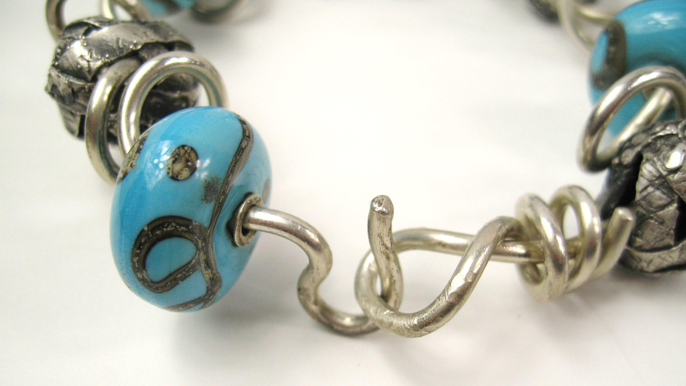 Sterling Silver Kathleen Dennison Hand Crafted Bracelet Glass Beads  For Sale 8