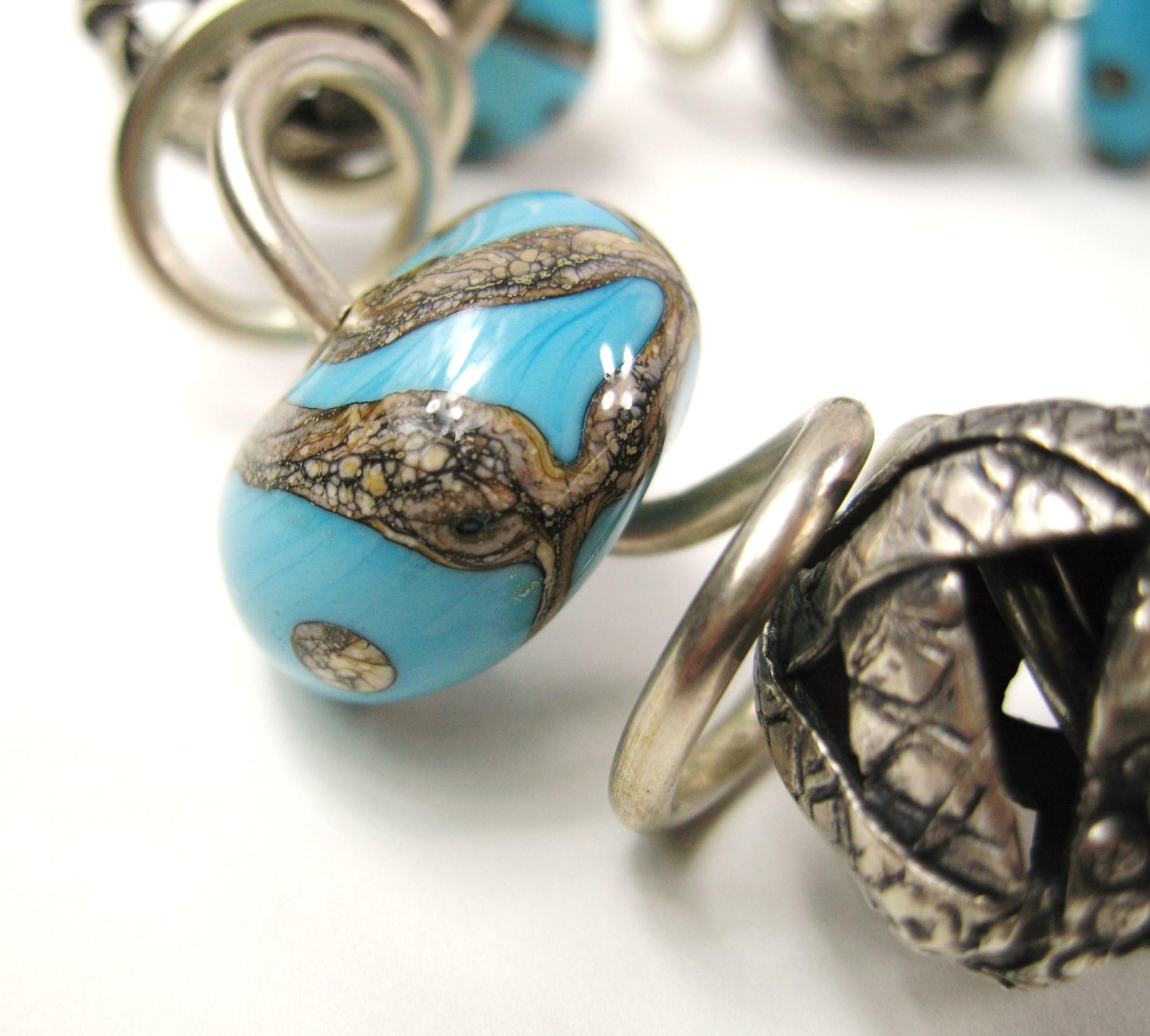 Women's or Men's Sterling Silver Kathleen Dennison Hand Crafted Bracelet Glass Beads  For Sale