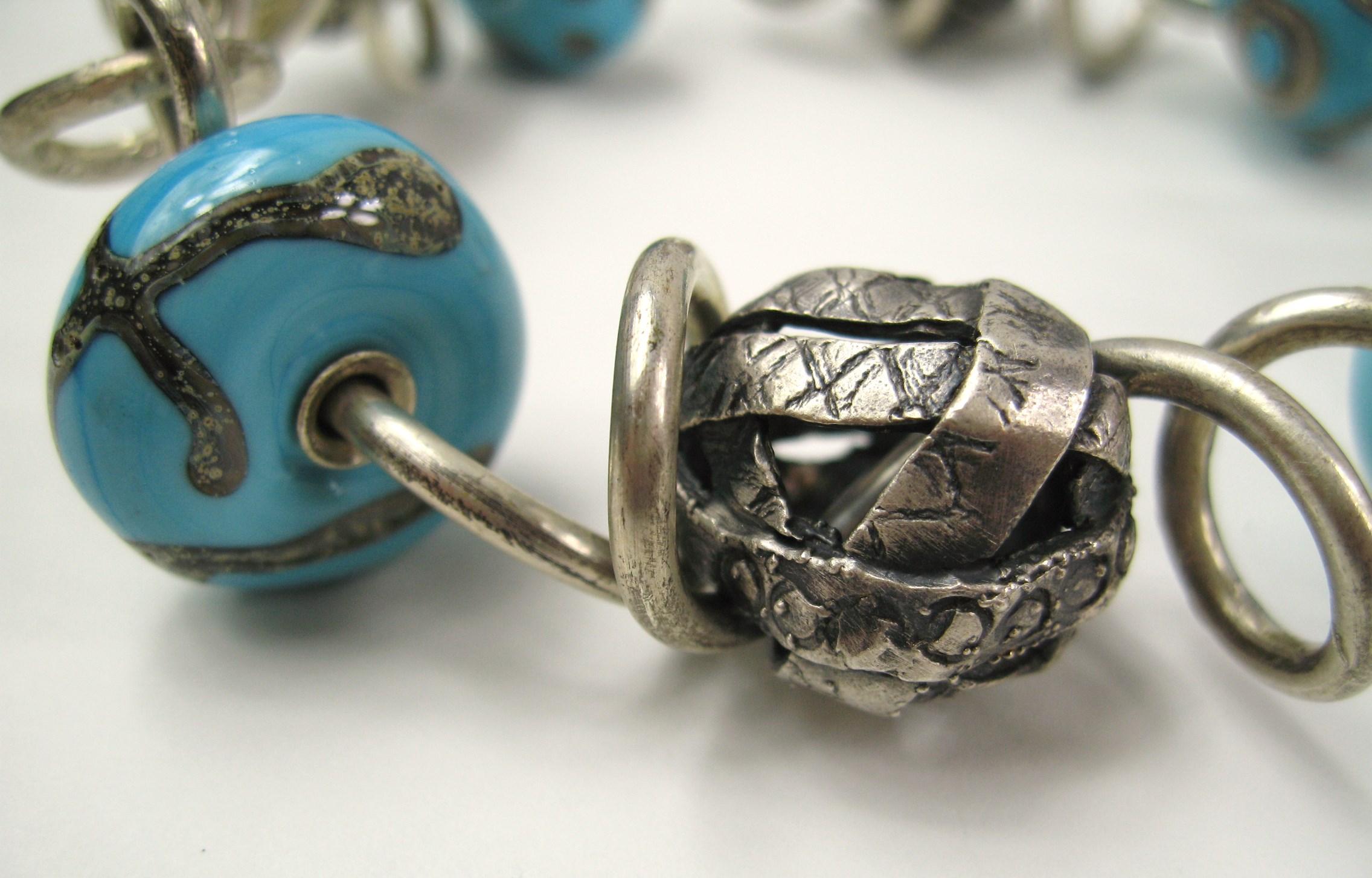Sterling Silver Kathleen Dennison Hand Crafted Bracelet Glass Beads  For Sale 1