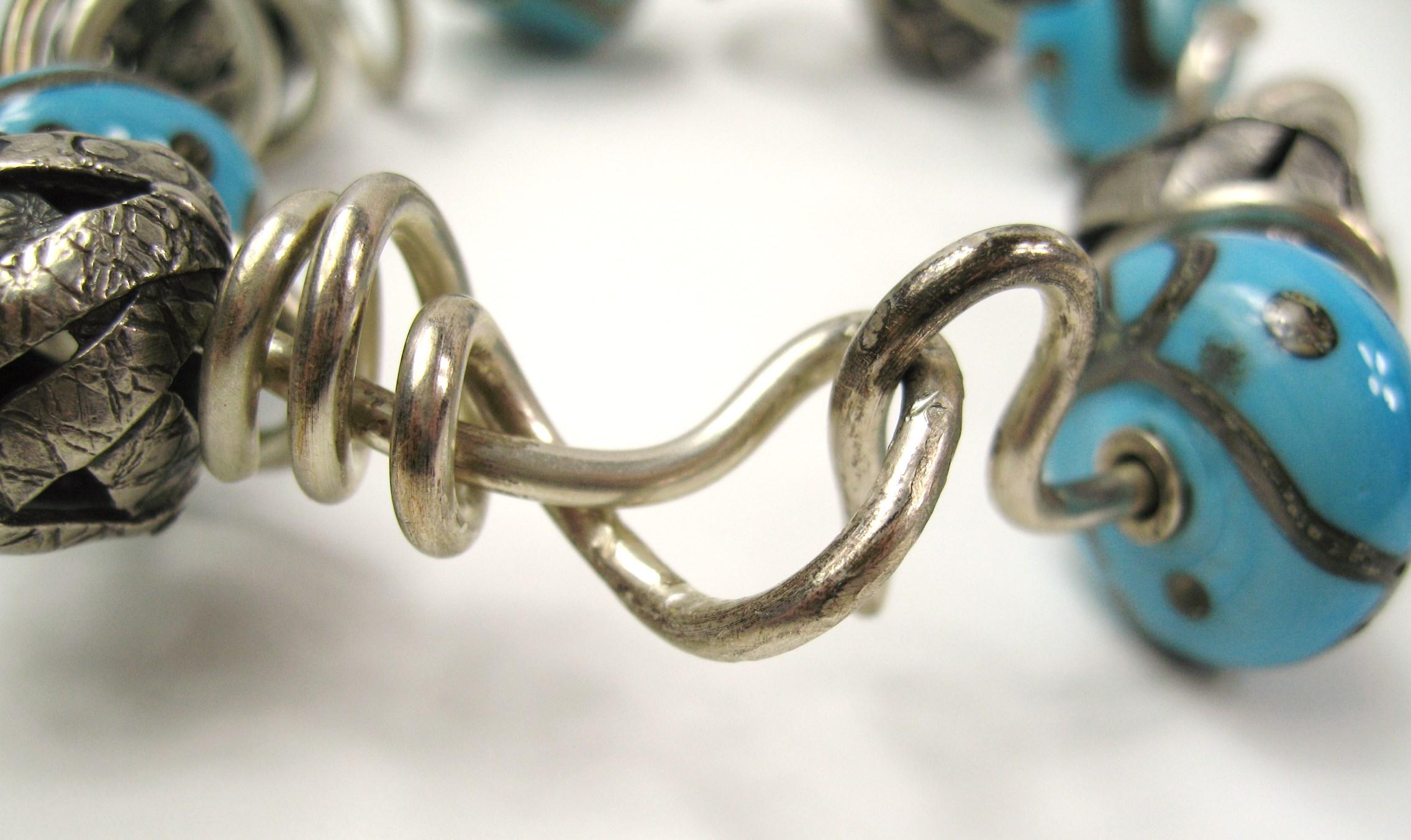 Sterling Silver Kathleen Dennison Hand Crafted Bracelet Glass Beads  For Sale 3