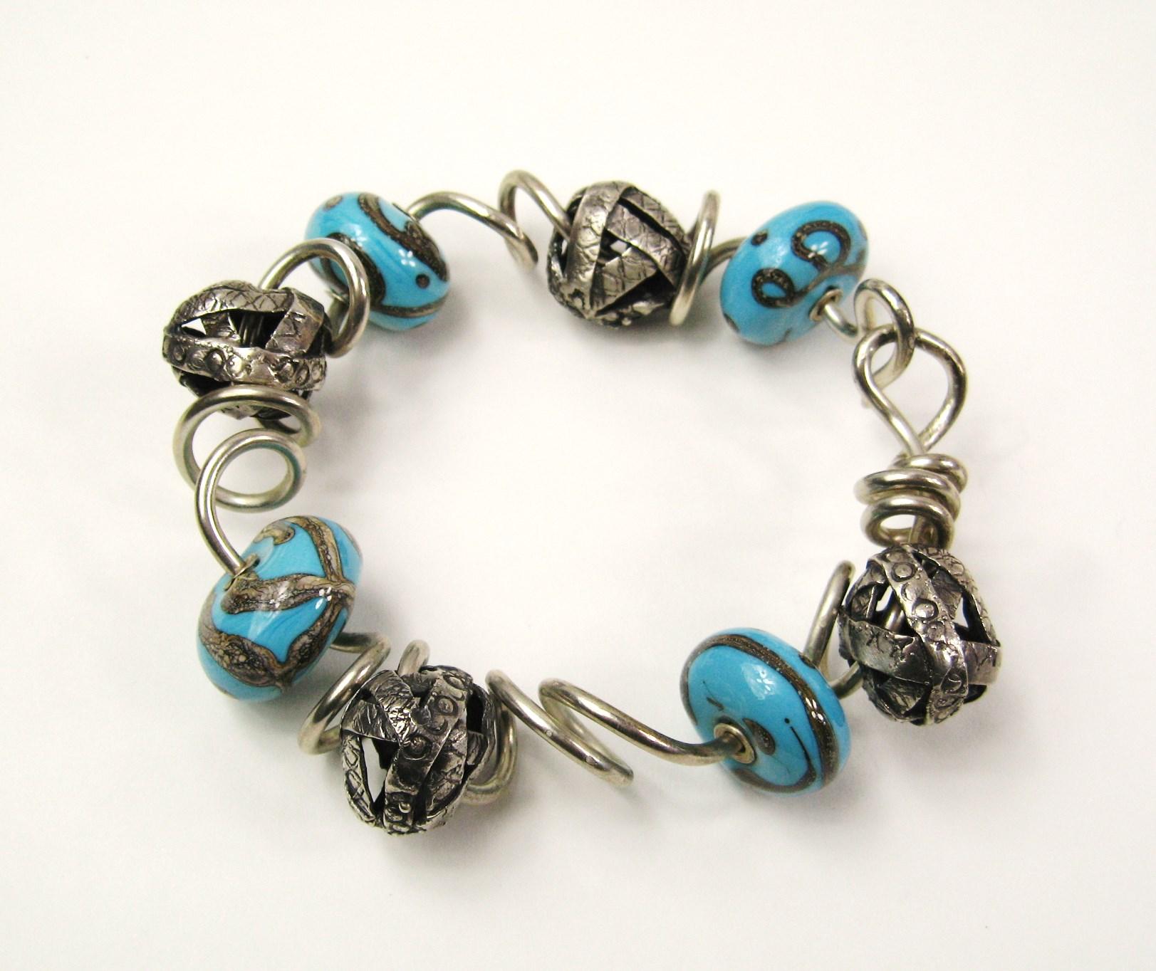Sterling Silver Kathleen Dennison Hand Crafted Bracelet Glass Beads  For Sale 4