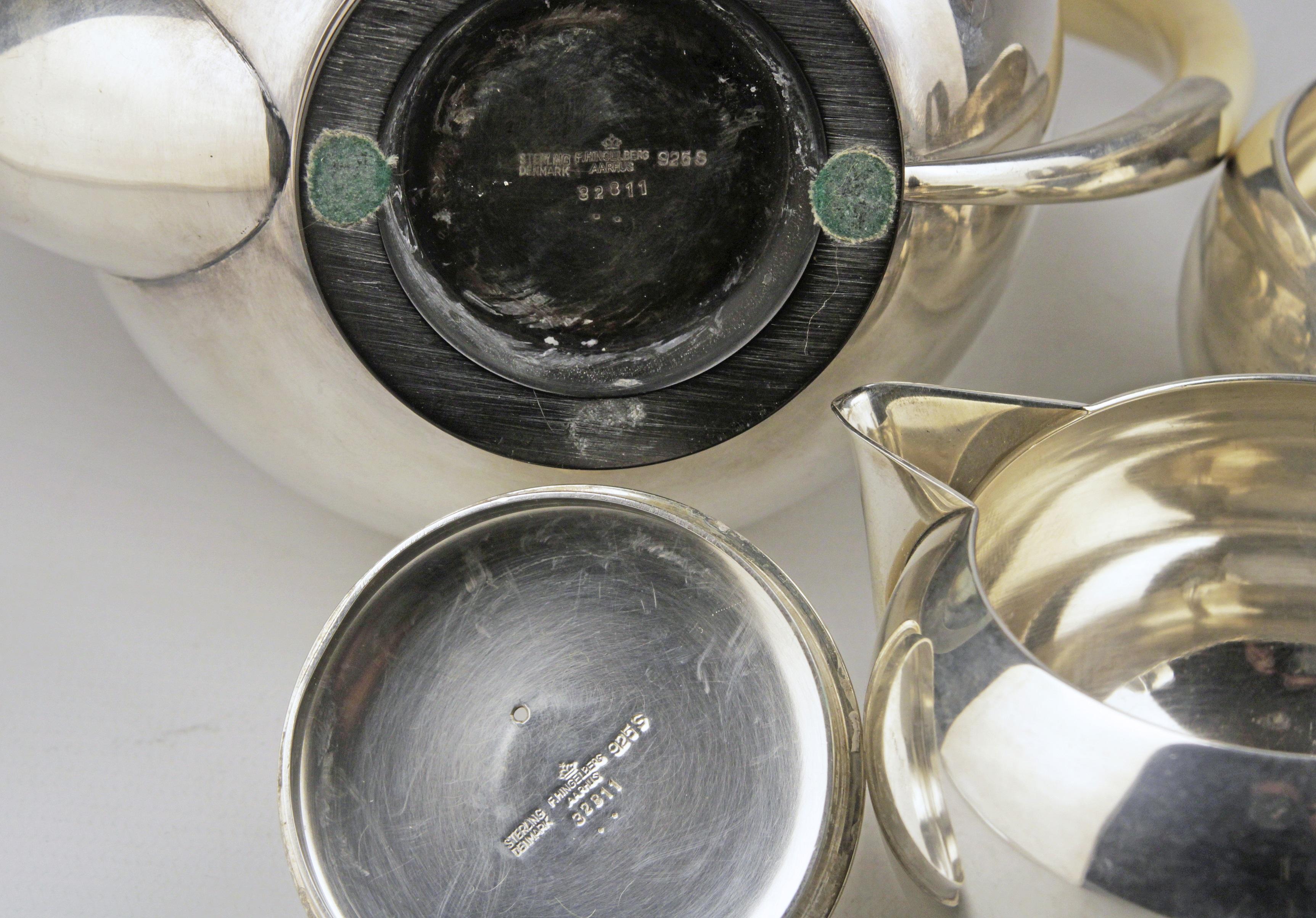 Bollitore/pentola, lattiera e zuccheriera in argento sterling di Frantz Hingelberg, Danimarca in vendita 1