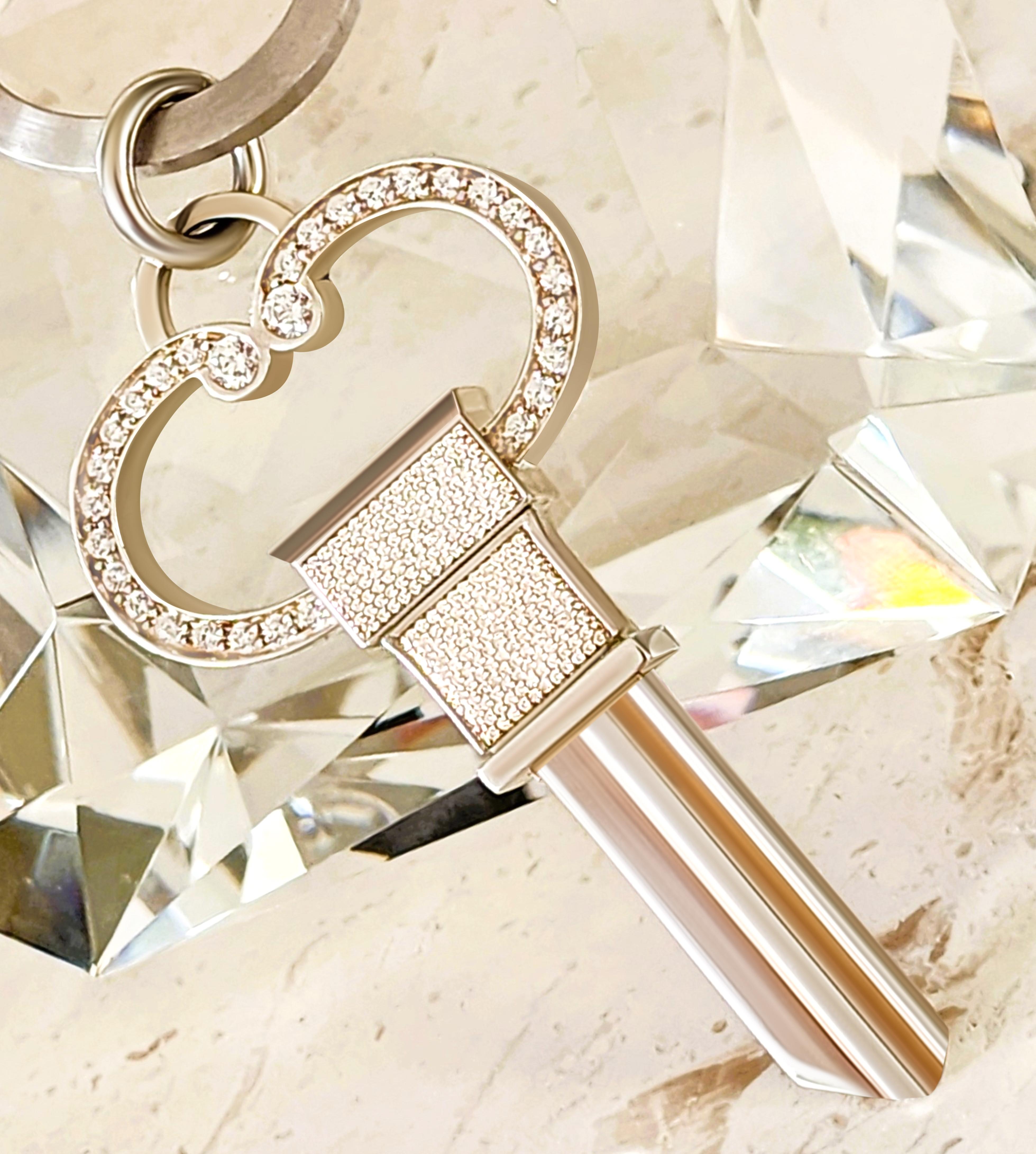 Brilliant Cut Sterling Silver Key with white sapphire pave is custom made to fit your lock! For Sale