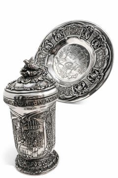 Sterling Silver Kiddush Cup and Plate Set Handmade Judaica with Vermeil Interior