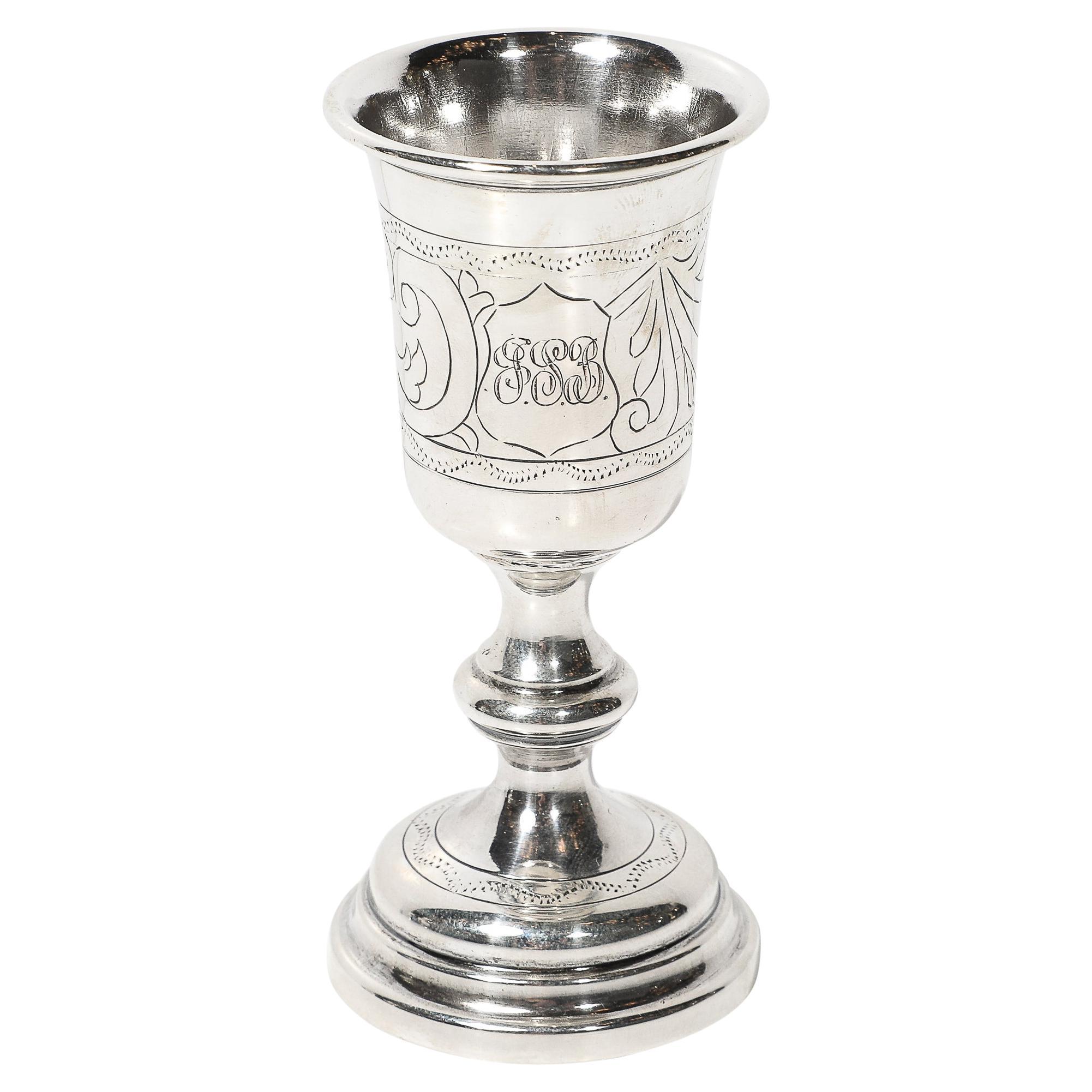Copa de Kiddush de Plata de Ley con Detalles de Acanto Labrado