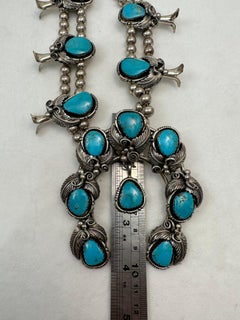 Sterling Silver Kingman Turquoise 30" Squash Blossom Handmade By Robert Kelley