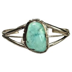 Used Sterling Silver Kingman Turquoise Cuff Bracelet by Navajo Artist Dave Skeets