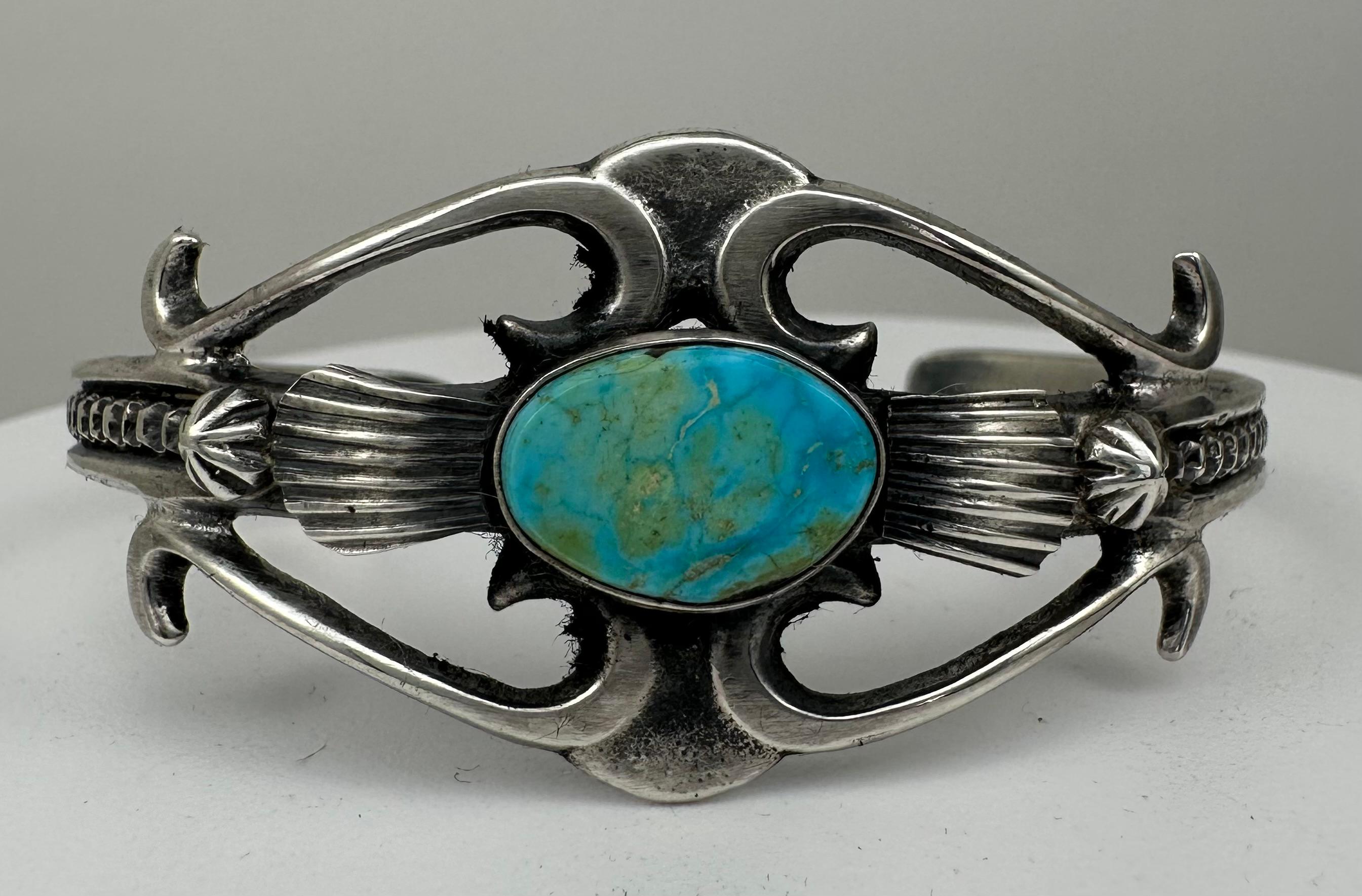 Sterling Silver .925 Kingman Turquoise Cuff Bracelet by Navajo Artist Henry Morgan
2 1/2