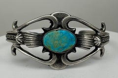 Sterling Silver Kingman Turquoise Cuff Bracelet by Navajo Artist Henry Morgan