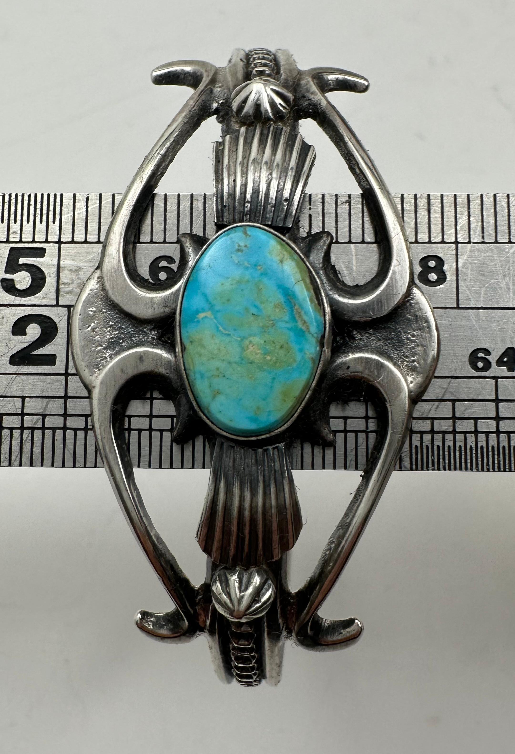 Artisan Sterling Silver Kingman Turquoise Cuff Bracelet by Navajo Artist Henry Morgan For Sale