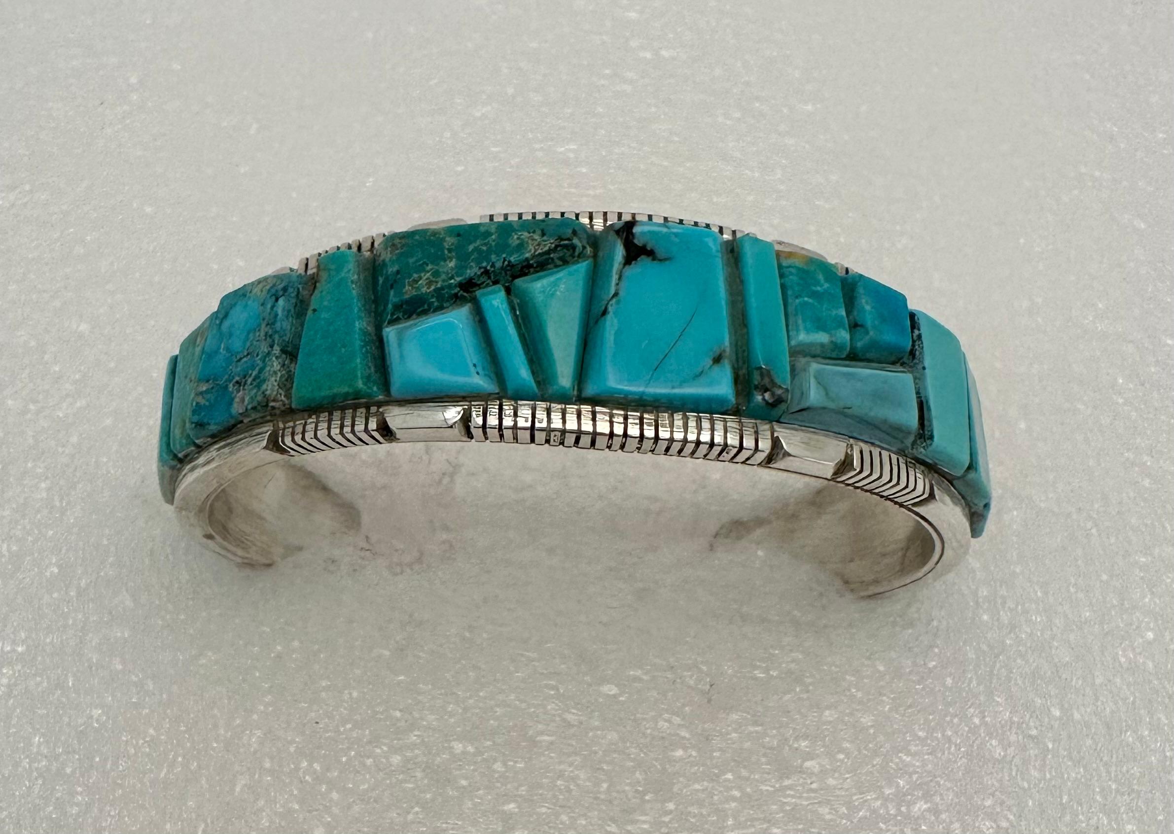 Sterling Silver Kingman Turquoise Cuff Bracelet by Navajo Artist Steve Francisco

3/4