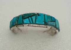 Sterling Silver Kingman Turquoise Cuff Bracelet by Navajo Artist Steve Francisco