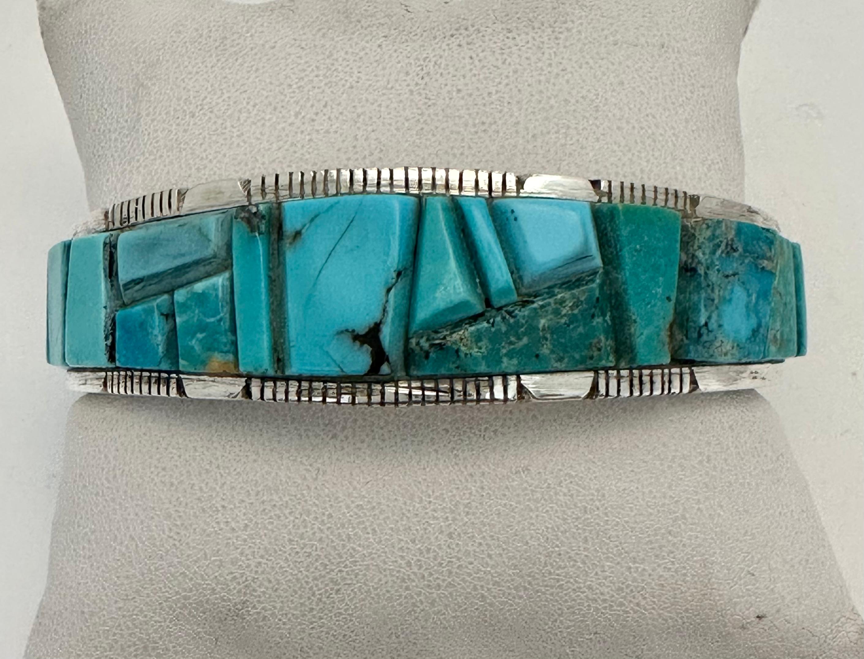 Artisan Sterling Silver Kingman Turquoise Cuff Bracelet by Navajo Artist Steve Francisco