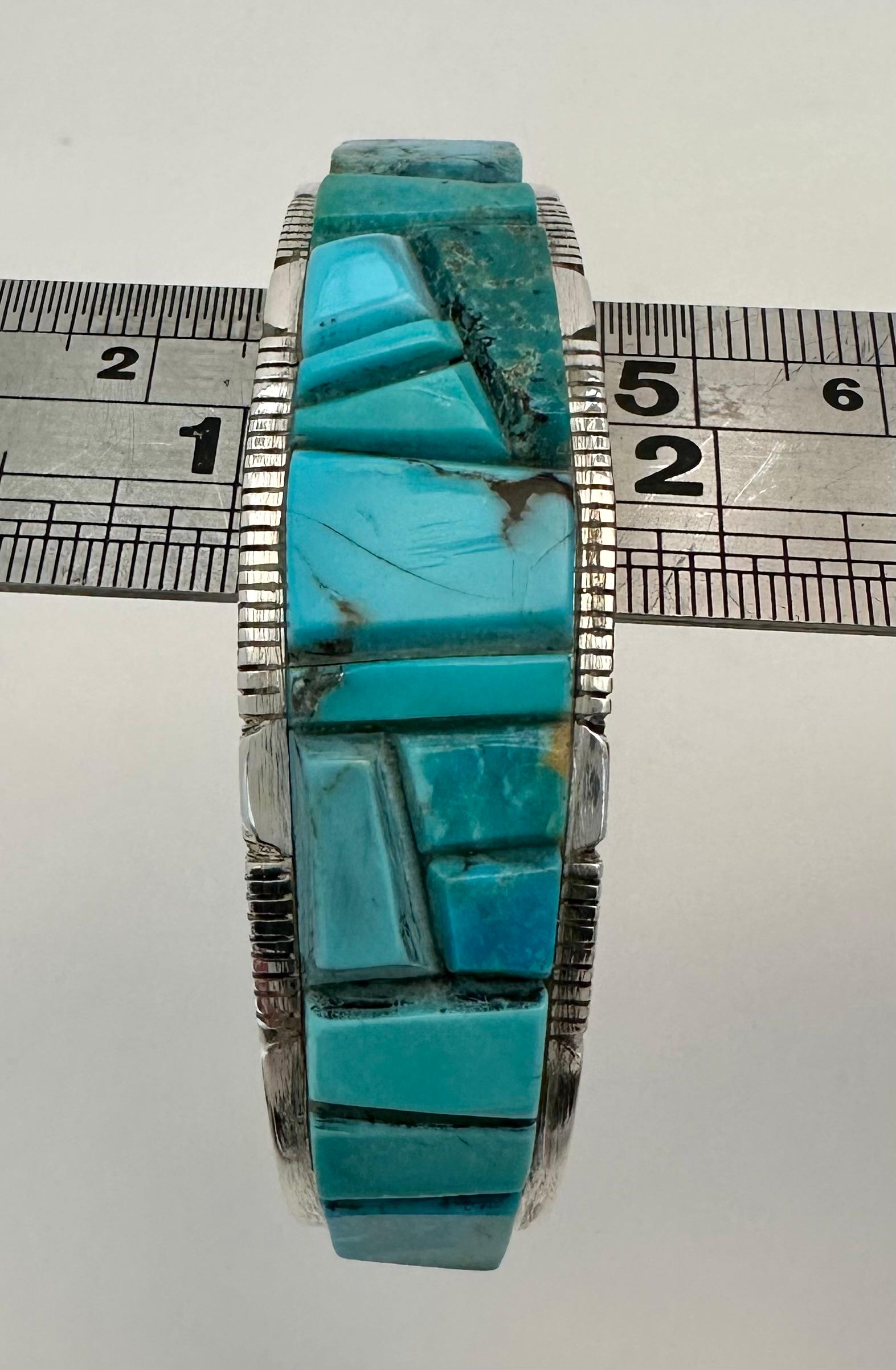 Cabochon Sterling Silver Kingman Turquoise Cuff Bracelet by Navajo Artist Steve Francisco
