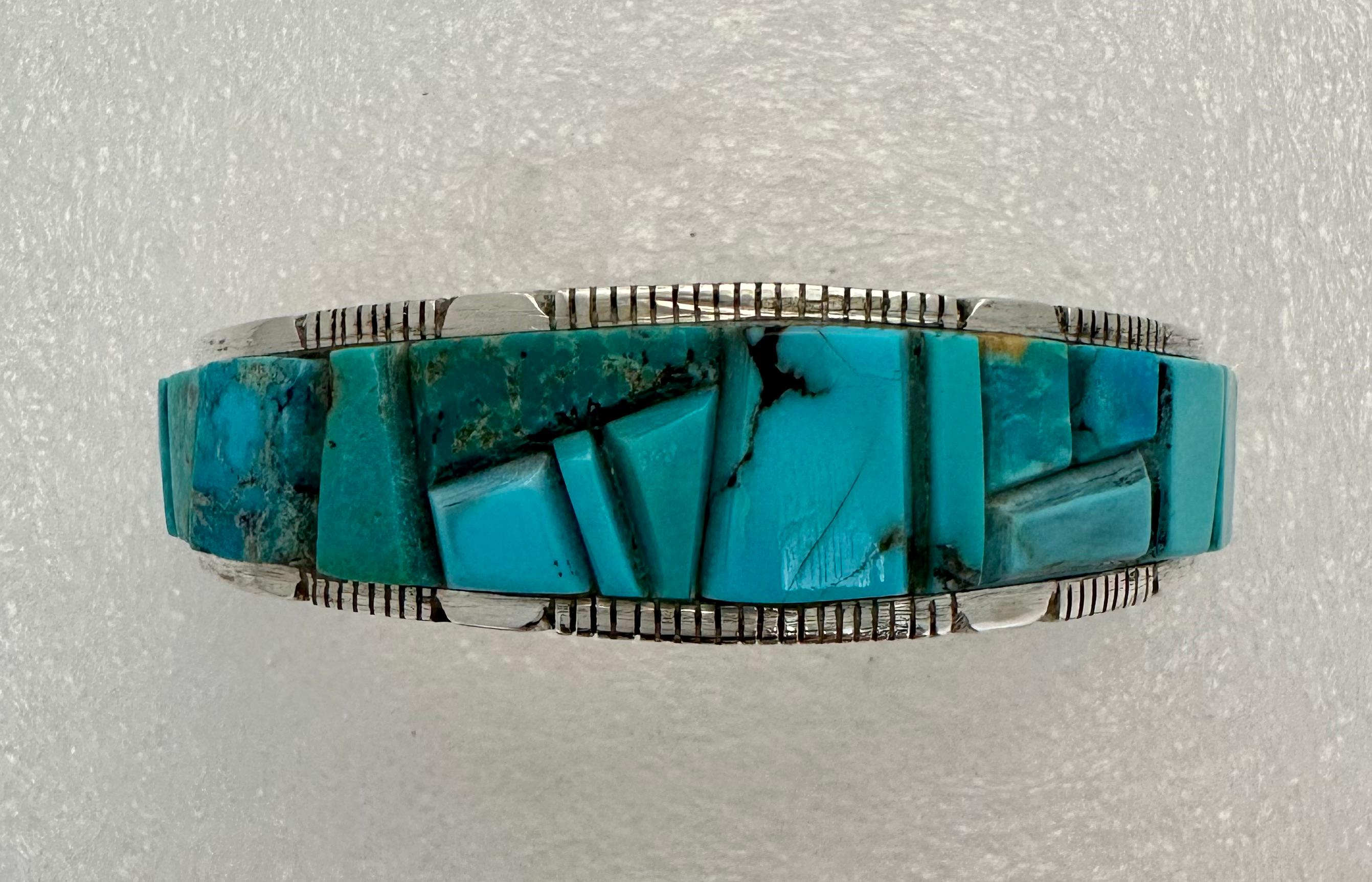 Sterling Silver Kingman Turquoise Cuff Bracelet by Navajo Artist Steve Francisco 1