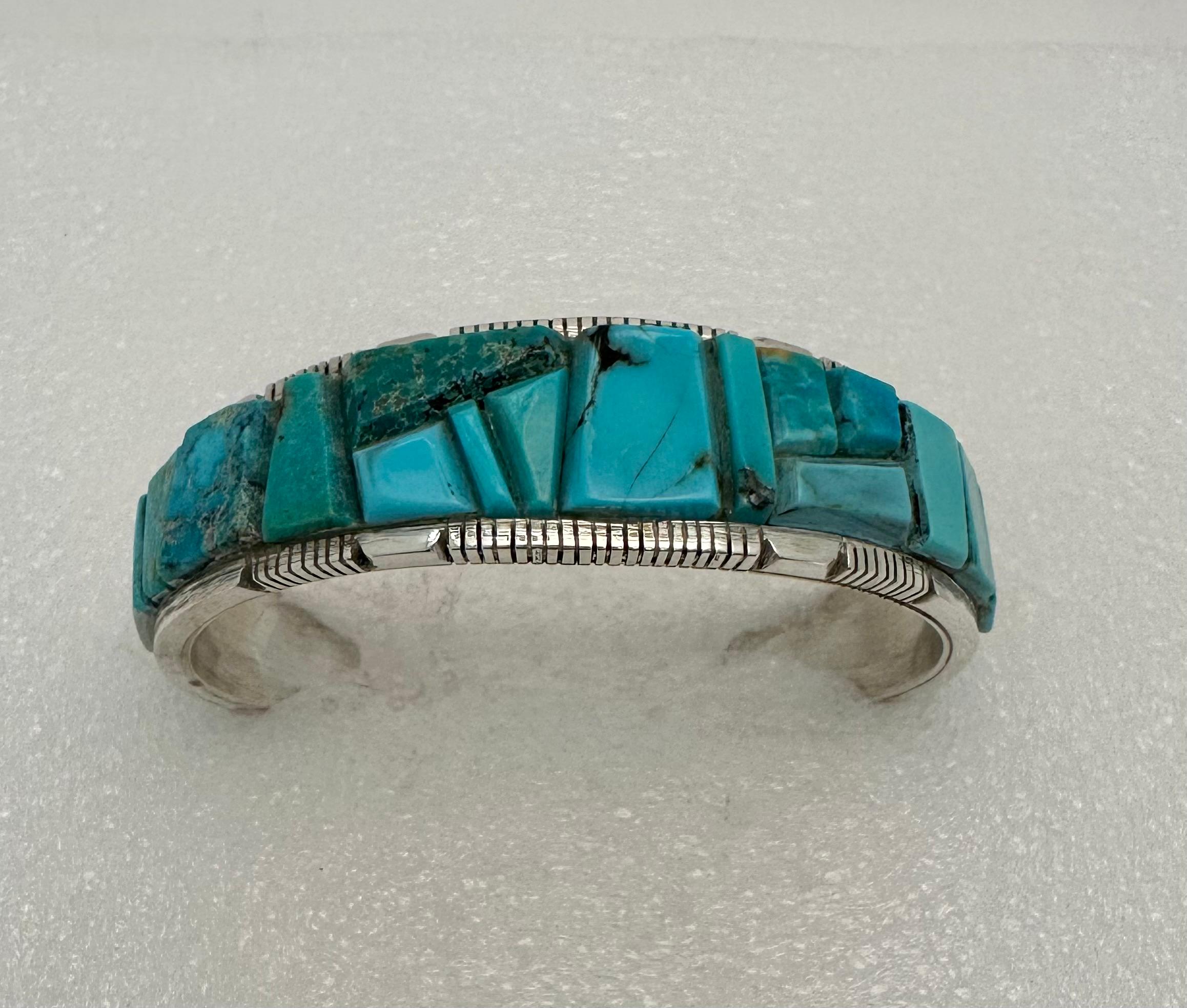 Sterling Silver Kingman Turquoise Cuff Bracelet by Navajo Artist Steve Francisco 2