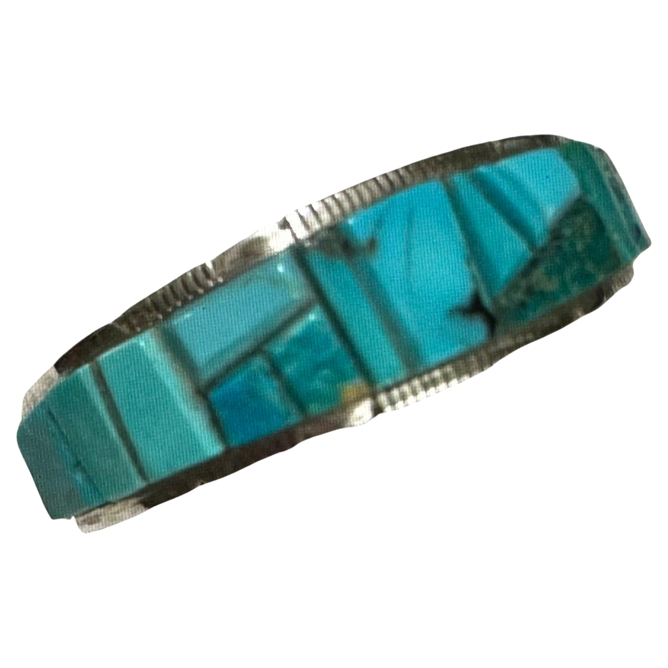 Sterling Silver Kingman Turquoise Cuff Bracelet by Navajo Artist Steve Francisco