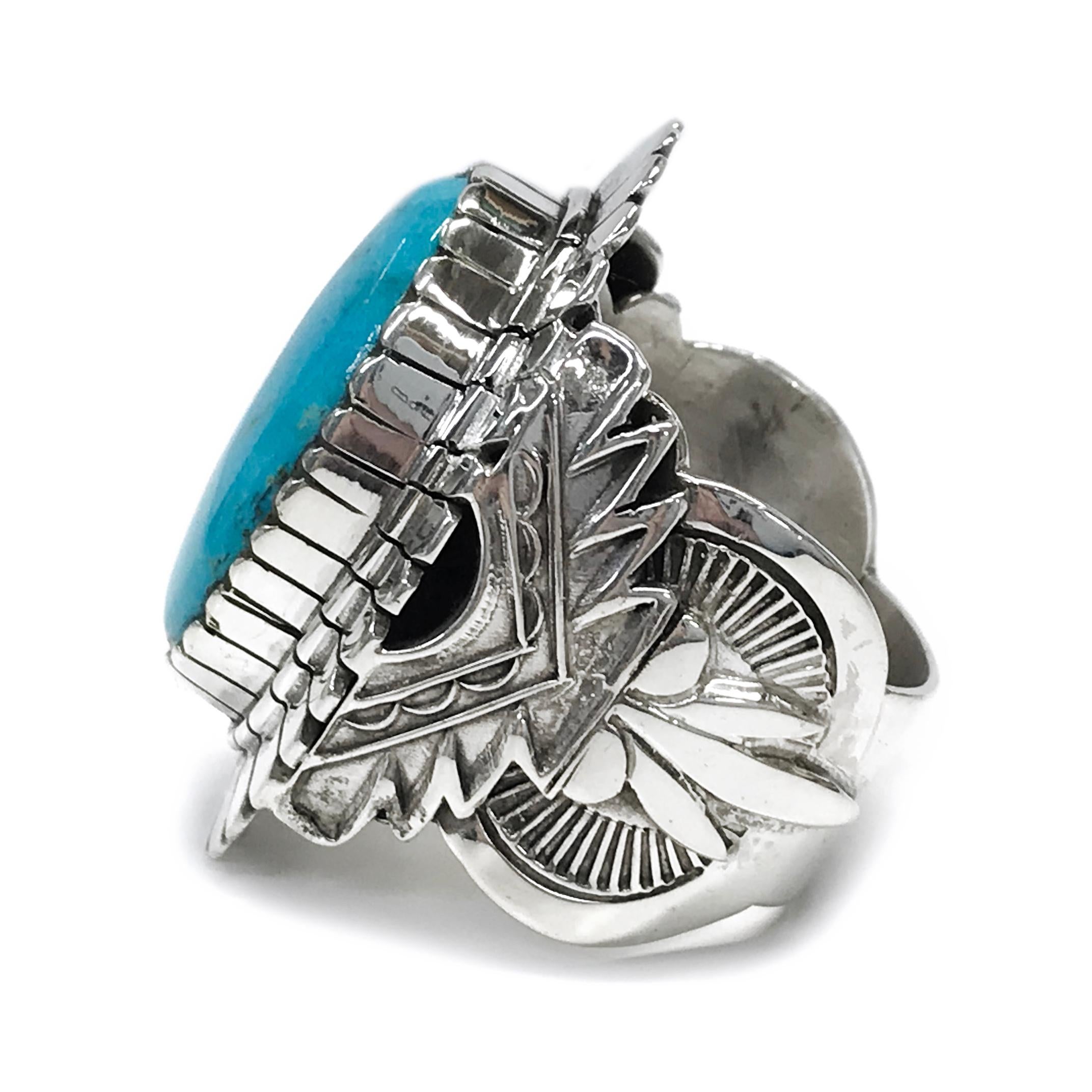 Native American Sterling Silver Kingman Turquoise Ring