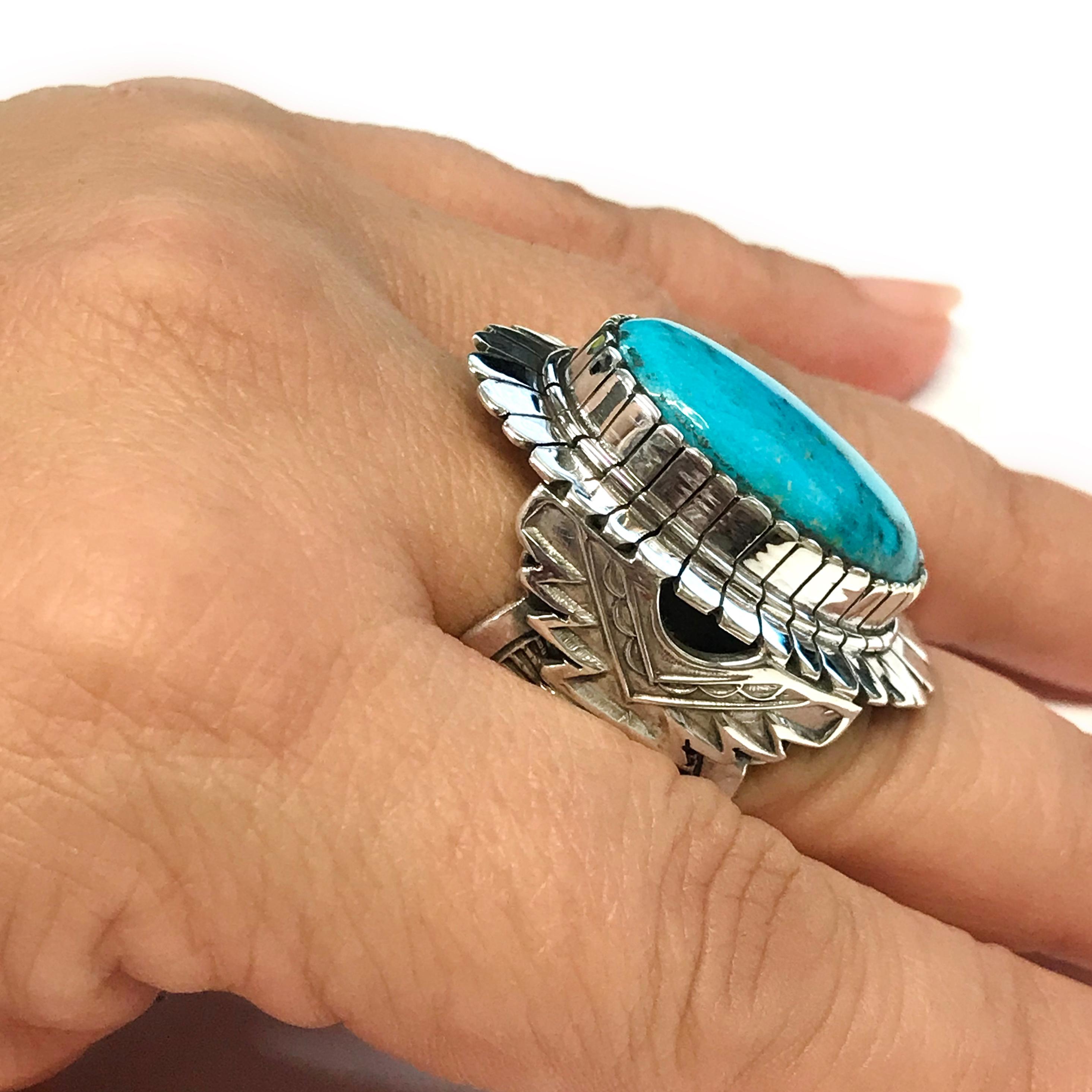 Sterling Silver Kingman Turquoise Ring In New Condition In Palm Desert, CA