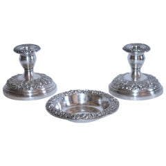 Sterling Silver Kirk & Sons Repousse Candleholders and Bowl