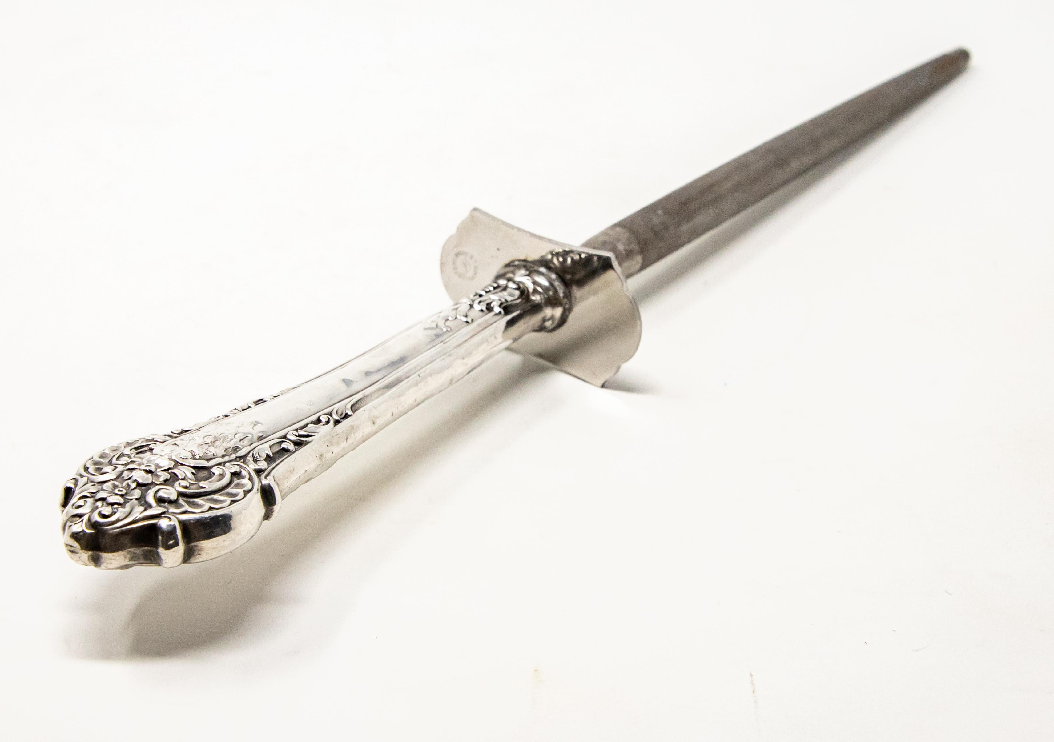 Baroque Sterling Silver Knife Sharpener For Sale