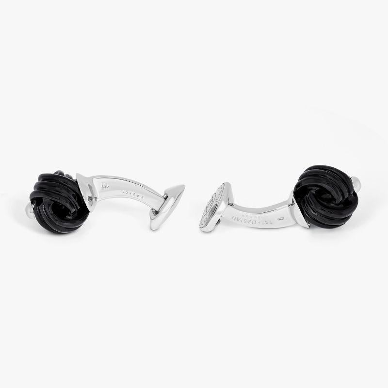 Sterling Silver Knot Cufflinks with Onyx

Hand-carved pieces of onyx semi-precious stone take the shape of a traditional knot, one of the oldest forms of cufflinks. Onyx is formed by layered deposits of limestone and is said to bring the wearer