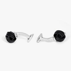 Sterling Silver Knot Cufflinks with Onyx