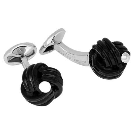Sterling Silver Knot Cufflinks with Onyx