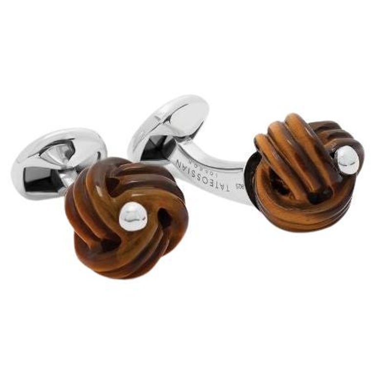 Sterling Silver Knot Cufflinks with Tiger Eye For Sale