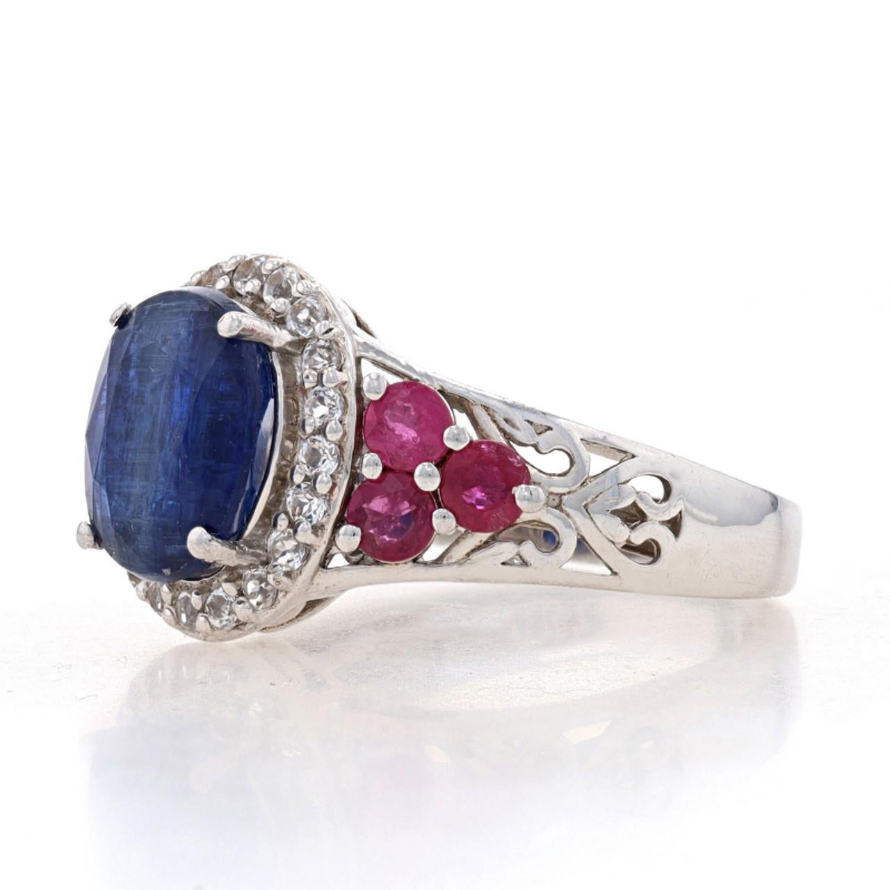 Round Cut Sterling Silver Kyanite, Ruby, & White Topaz Halo Ring 925 Oval Cut