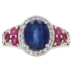 Sterling Silver Kyanite, Ruby, & White Topaz Halo Ring 925 Oval Cut