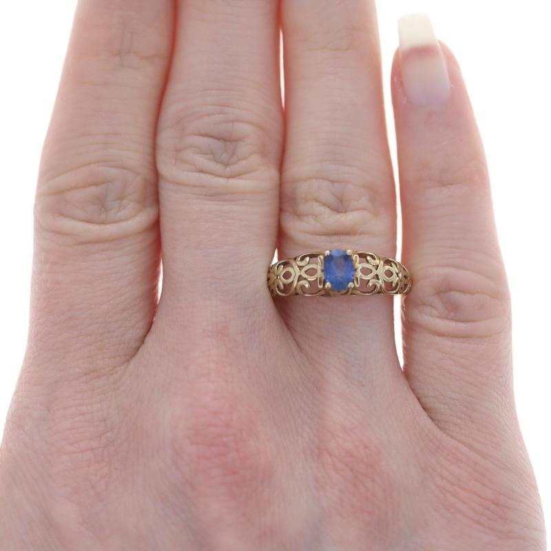 Oval Cut Sterling Silver Kyanite Solitaire Ring - 925 Gold Plated Oval Size 8 1/4 For Sale