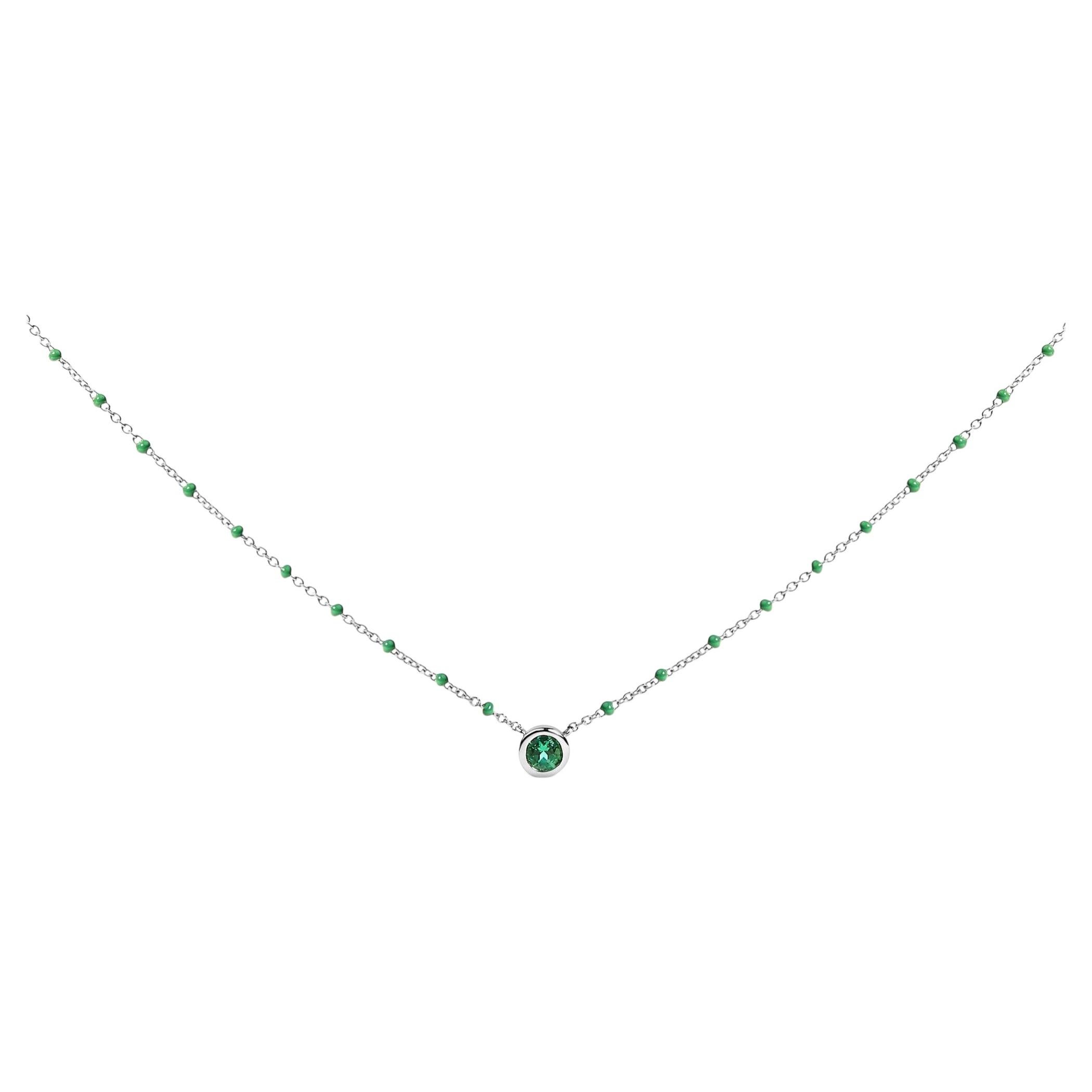 Sterling Silver Lab Created Emerald Bead Chain Necklace For Sale