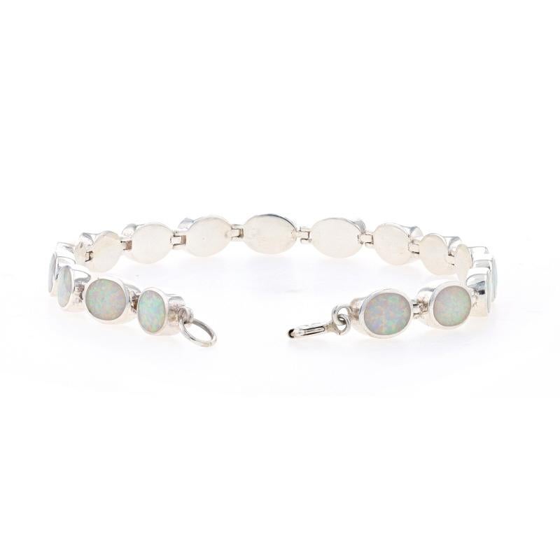 Women's Sterling Silver Lab-Created Opal Link Bracelet 7 1/2