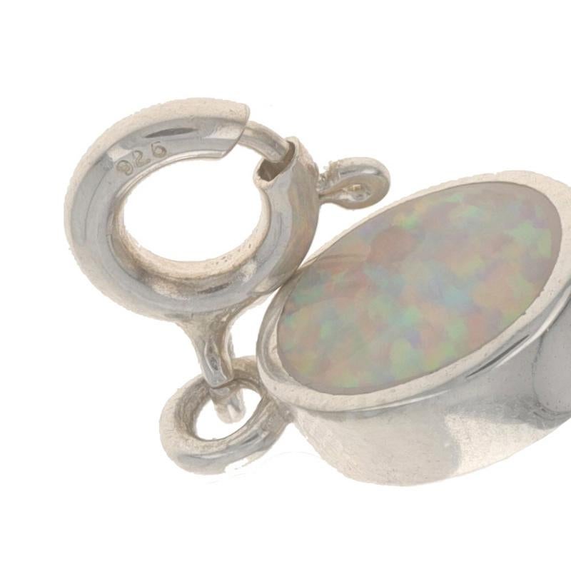 Sterling Silver Lab-Created Opal Link Bracelet 7 1/2