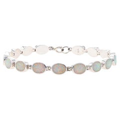 Sterling Silver Lab-Created Opal Link Bracelet 7 1/2" - 925 Inlay