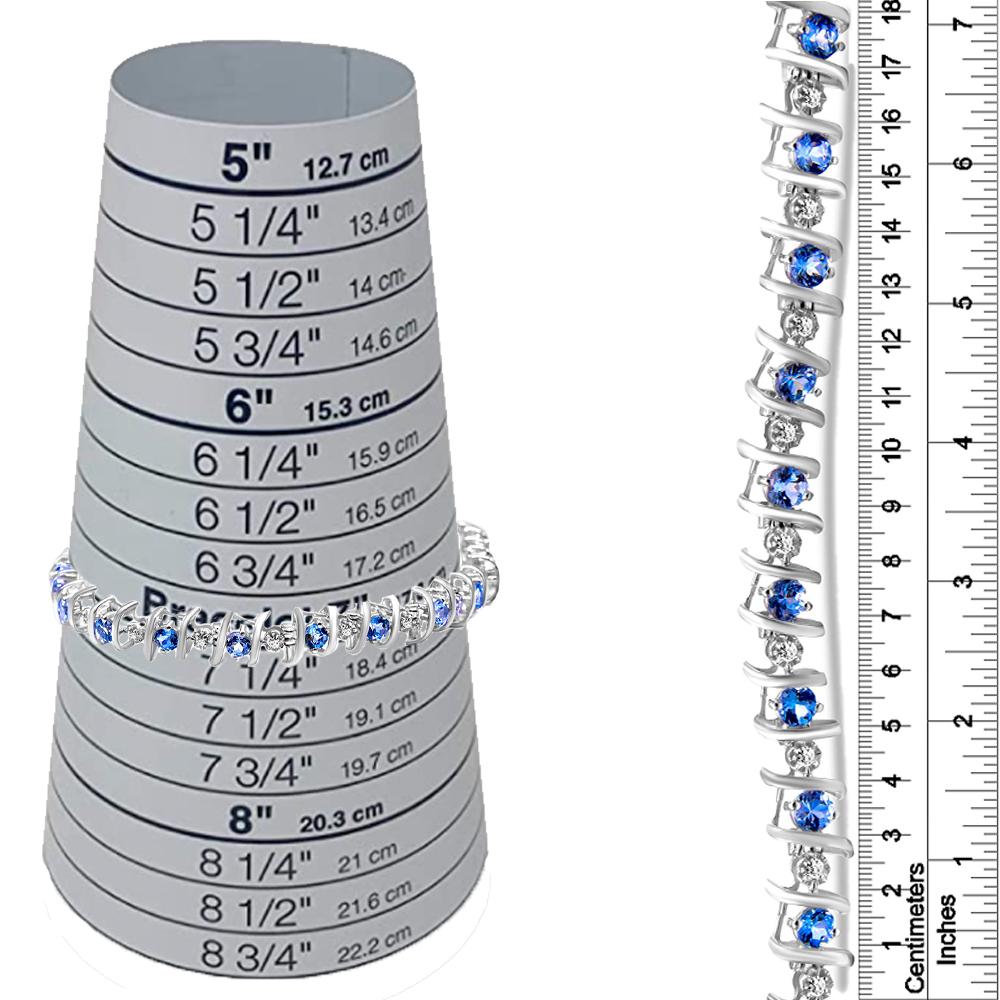 Round Cut Sterling Silver Lab-Grown Gemstone and 1/6 Carat Round Diamond Tennis Bracelet For Sale