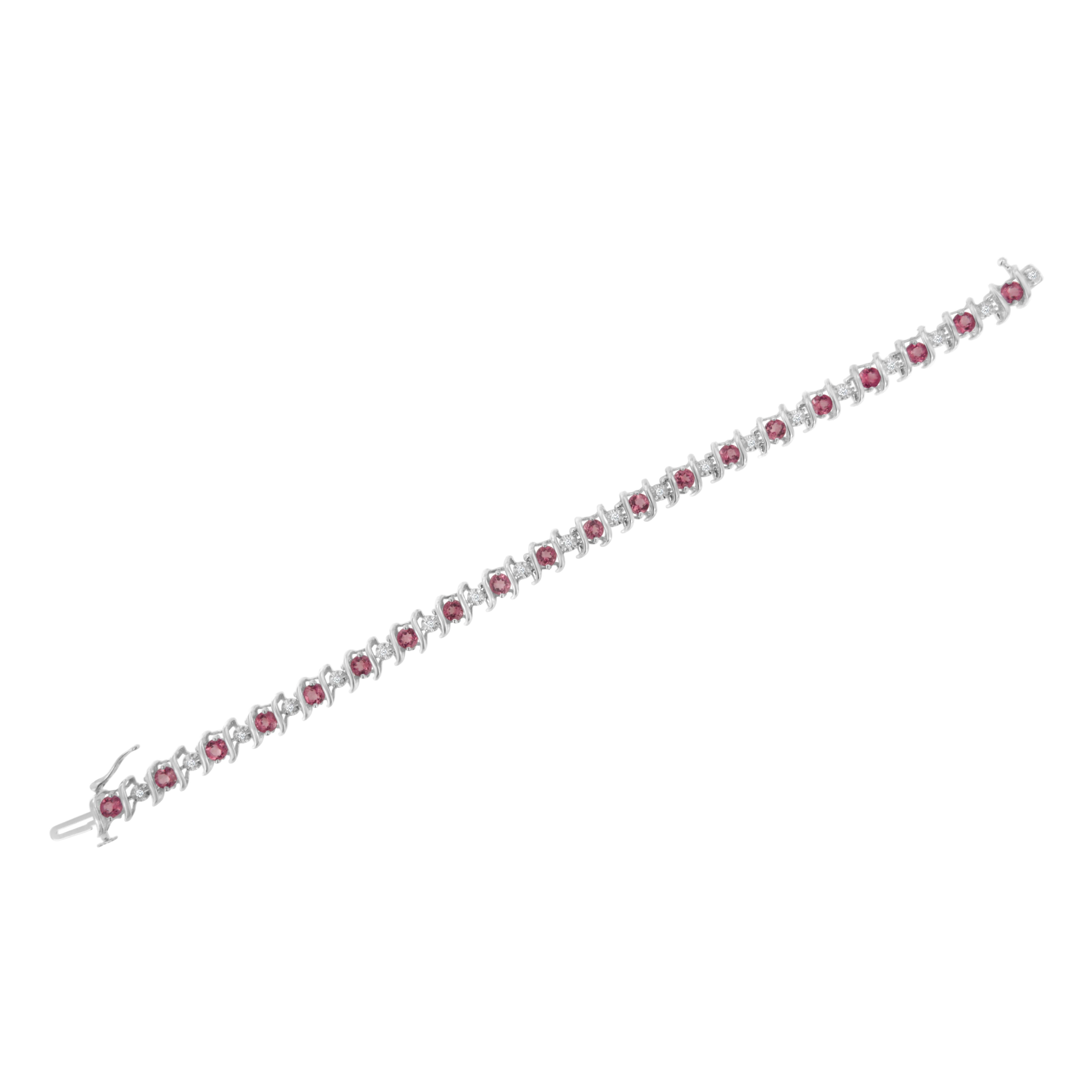 Sterling Silver Lab-Grown Gemstone and 1/6 Carat Round Diamond Tennis Bracelet In New Condition For Sale In New York, NY