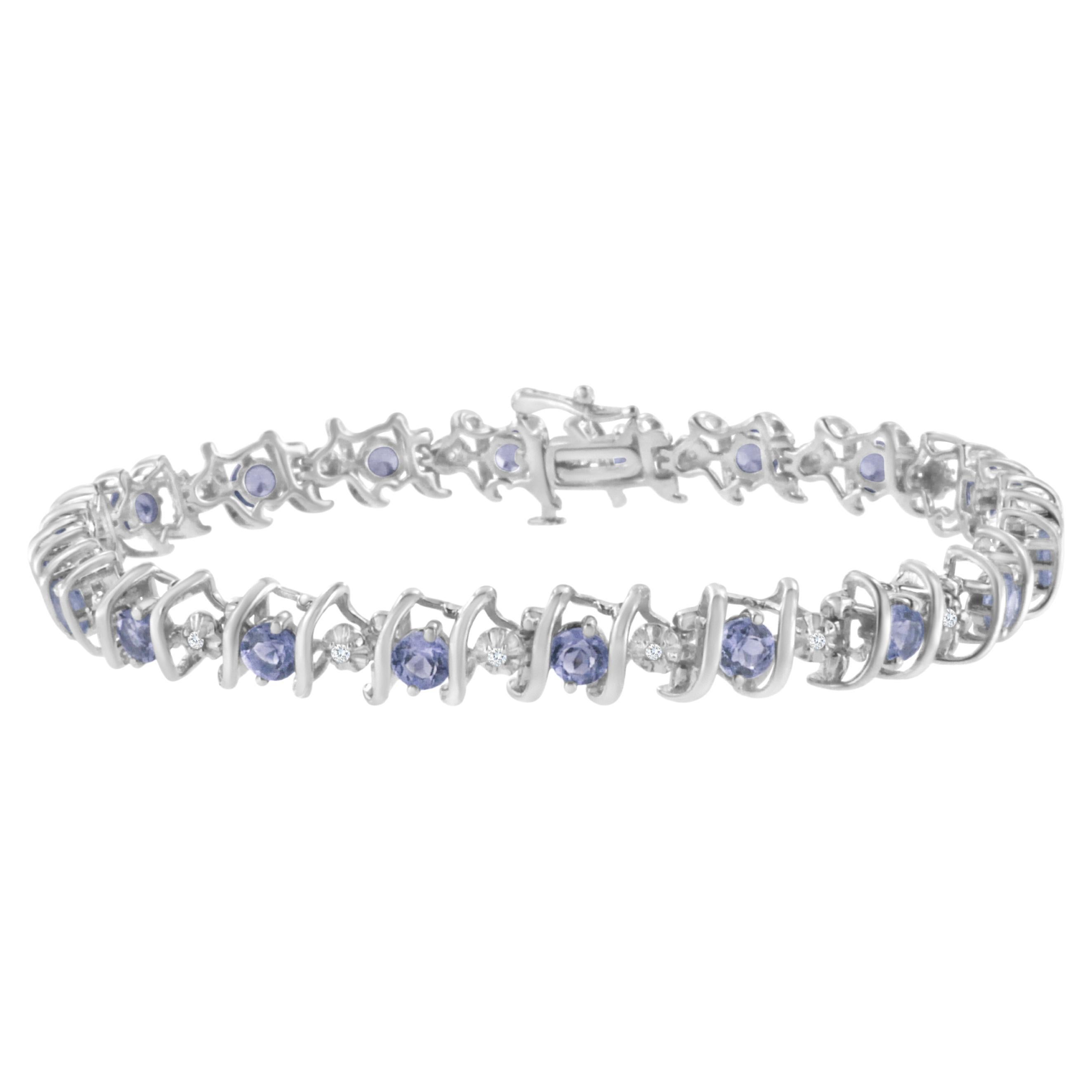 Sterling Silver Lab-Grown Gemstone and 1/6 Carat Round Diamond Tennis Bracelet