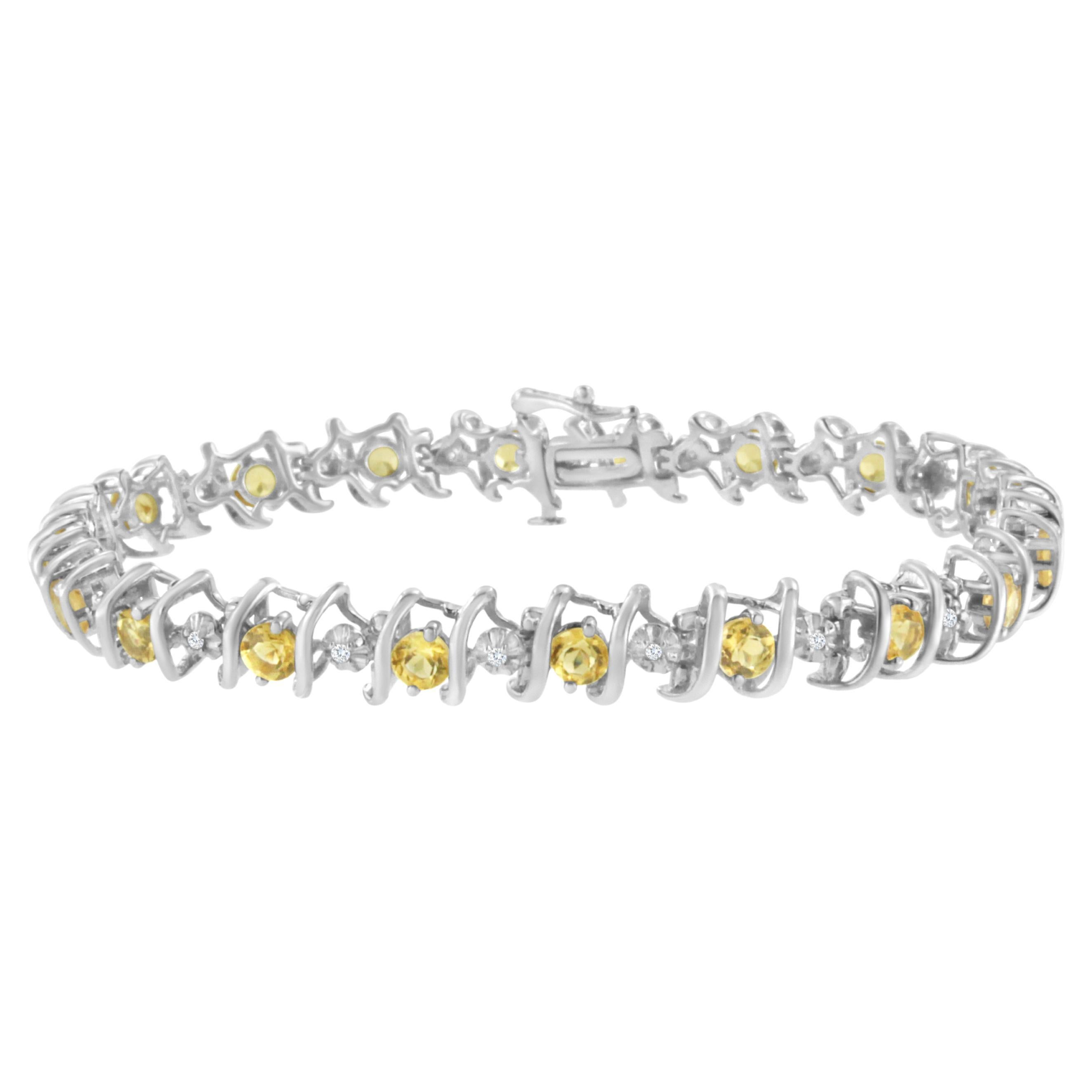 Sterling Silver Lab-Grown Gemstone and 1/6 Carat Round Diamond Tennis Bracelet