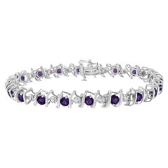 Bracelet tennis en argent sterling avec pierres précieuses de taille laboratoire et diamants ronds de 1/6 carat