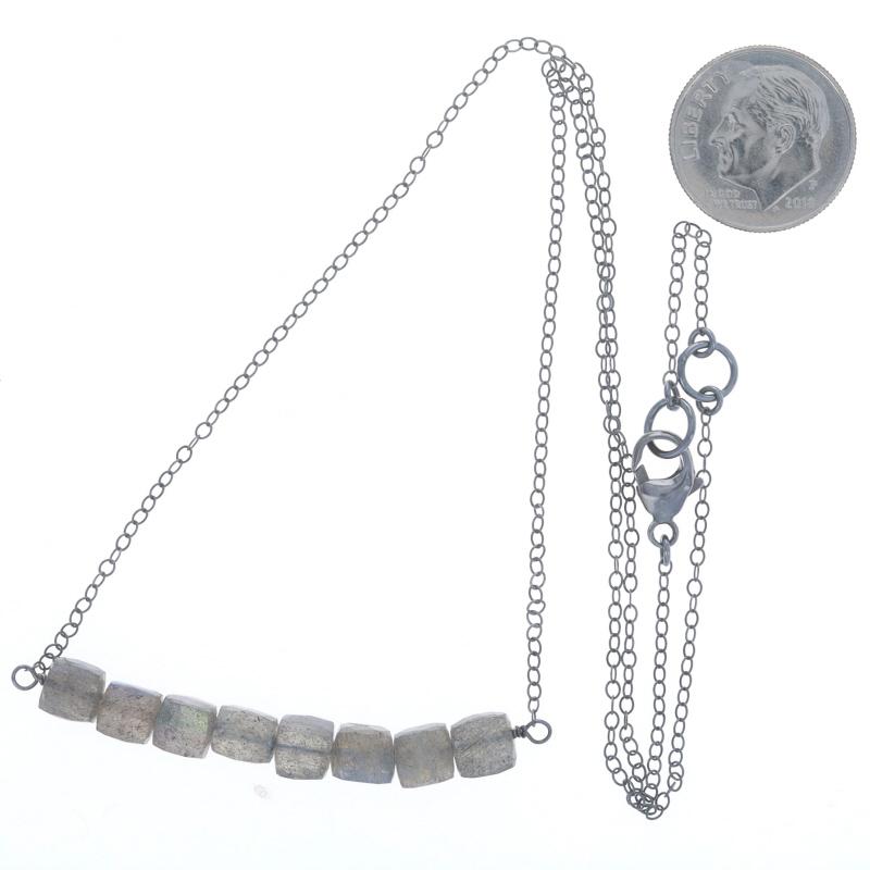 Sterling Silver Labradorite Beaded Bar Necklace 925 Faceted Bead Cube Adjustable For Sale 1