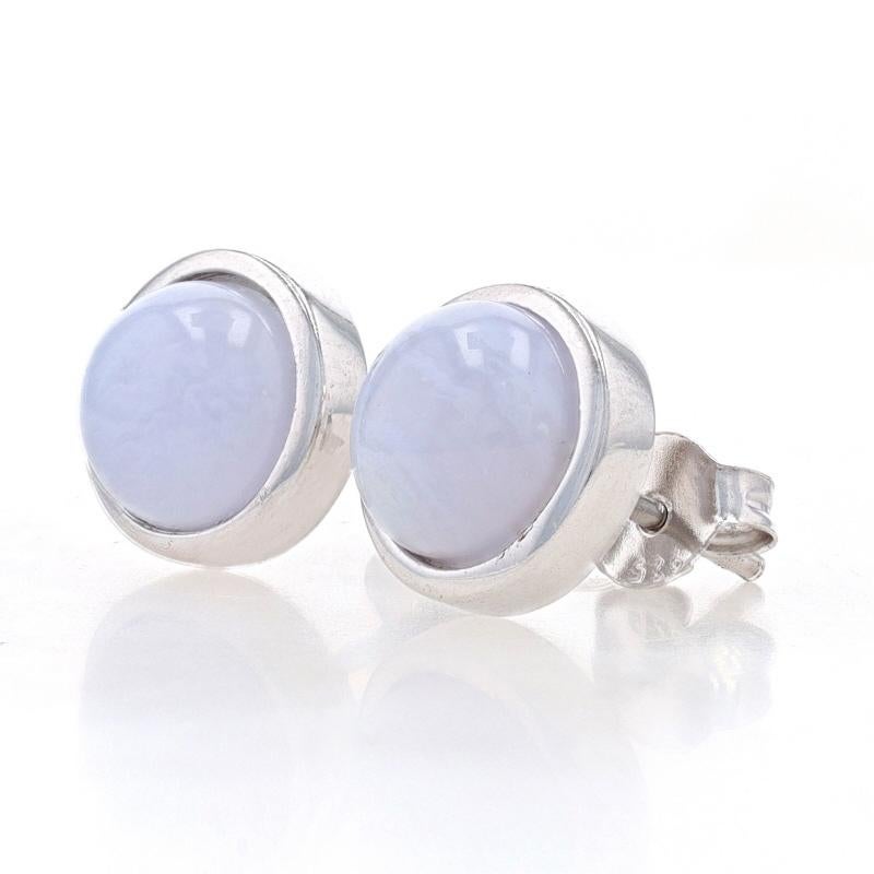 Sterling Silver Lace Agate Stud Earrings - 925 Round Cabochon Pierced In New Condition For Sale In Greensboro, NC